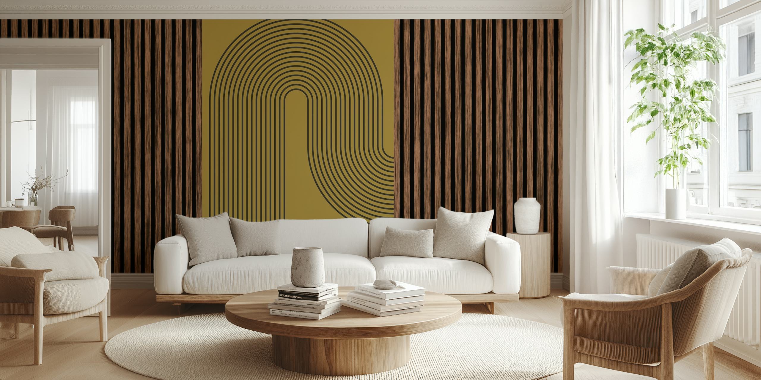 Tapeta Mid-Century Luxury Gold v pokoji