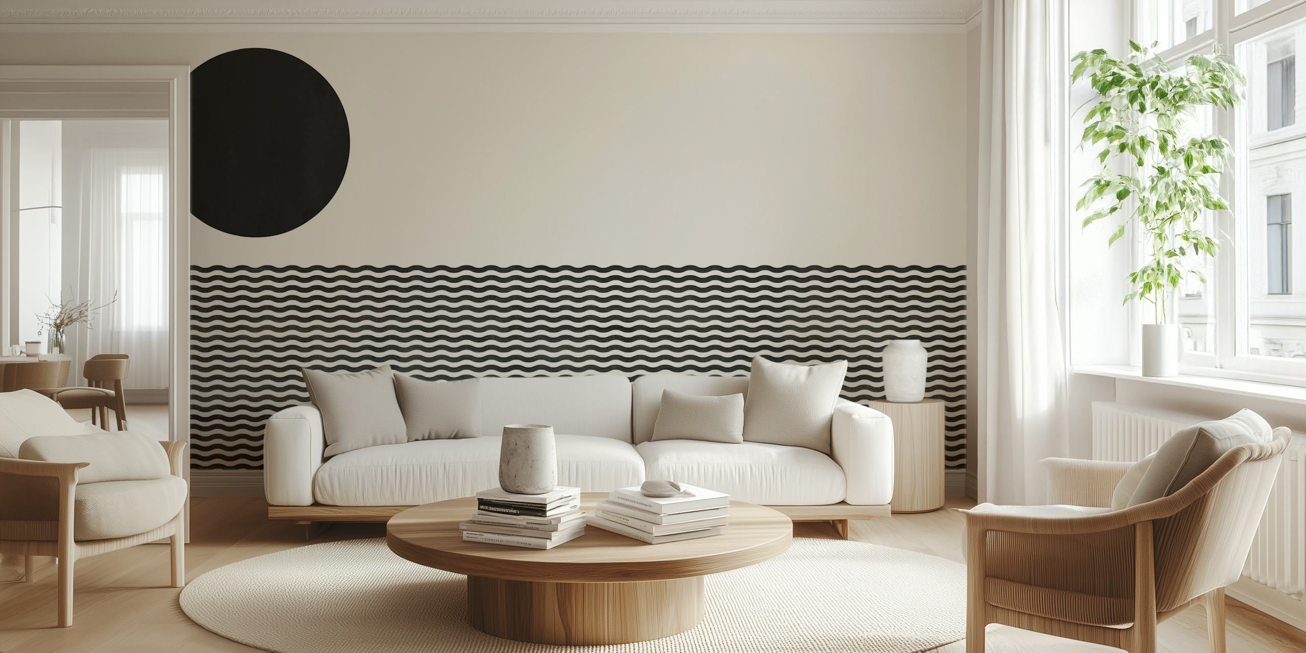 Ocean Waves Black wallpaper in a room