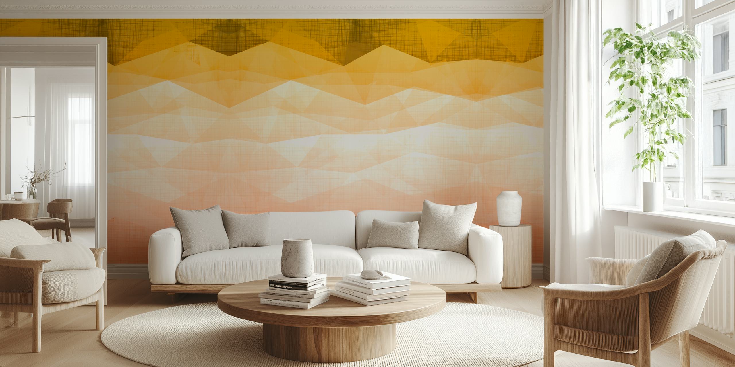 Autumn Hues Geometric papel de parede em um quarto