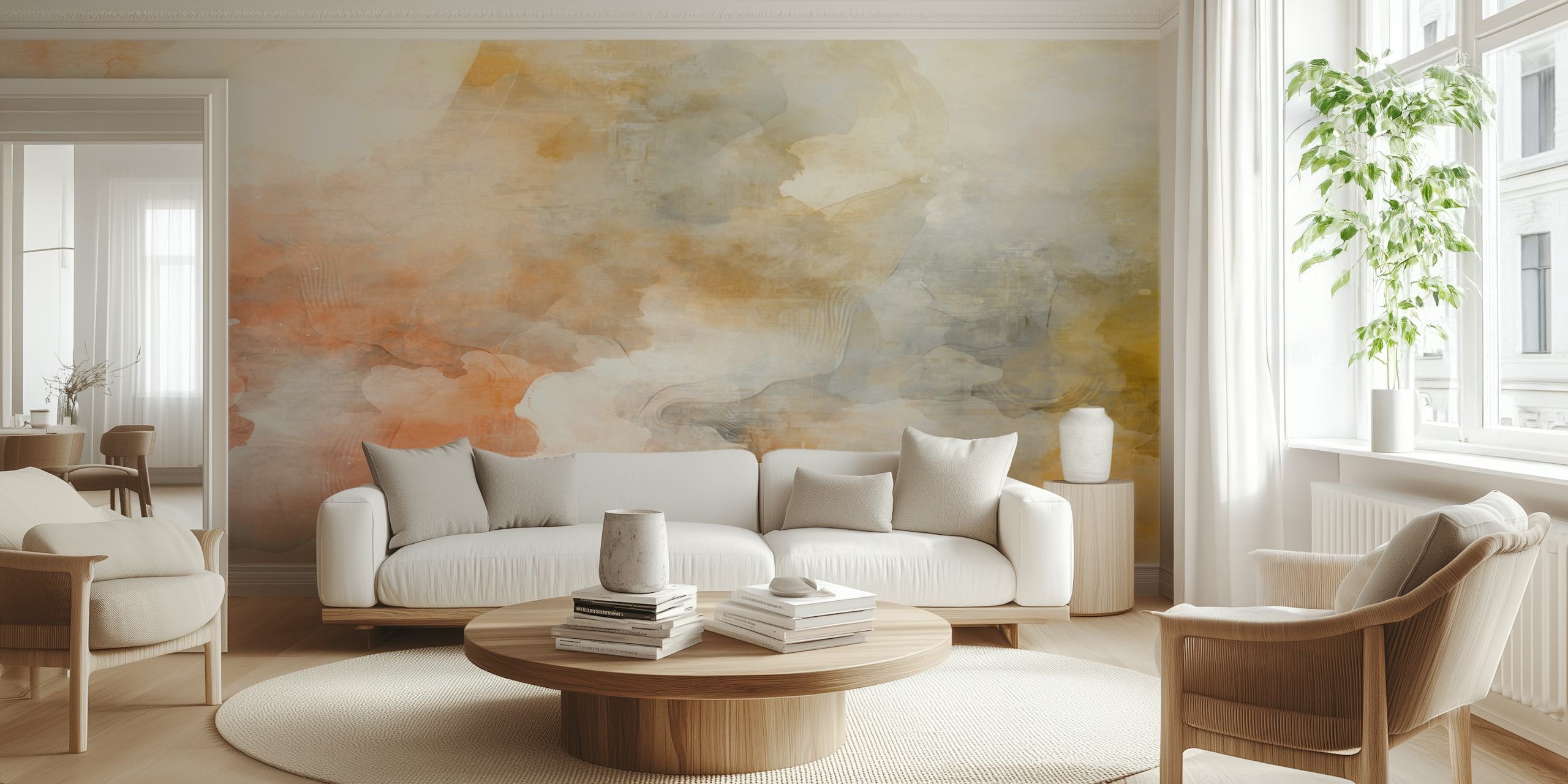 Soft orange and white abstract cloud wallpaper