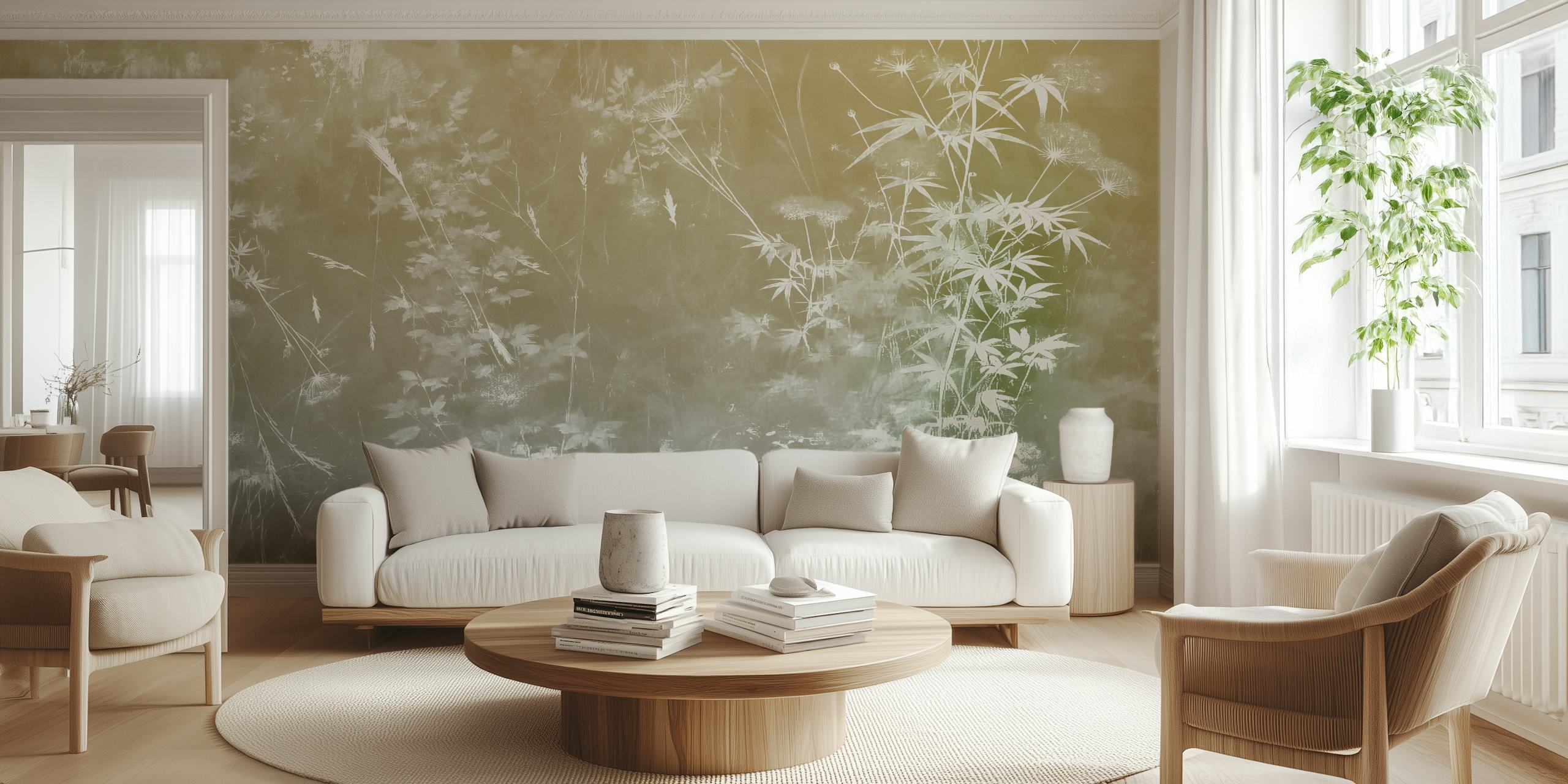 Tranquil Bamboo Whisper behang in een serene kamer