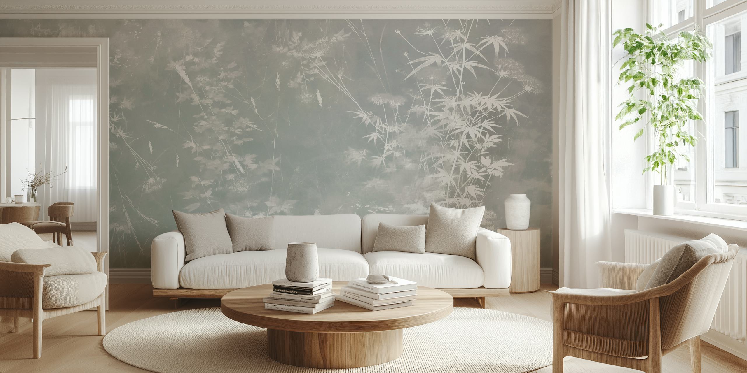 Gray floral pattern with soft misty effect wallpaper