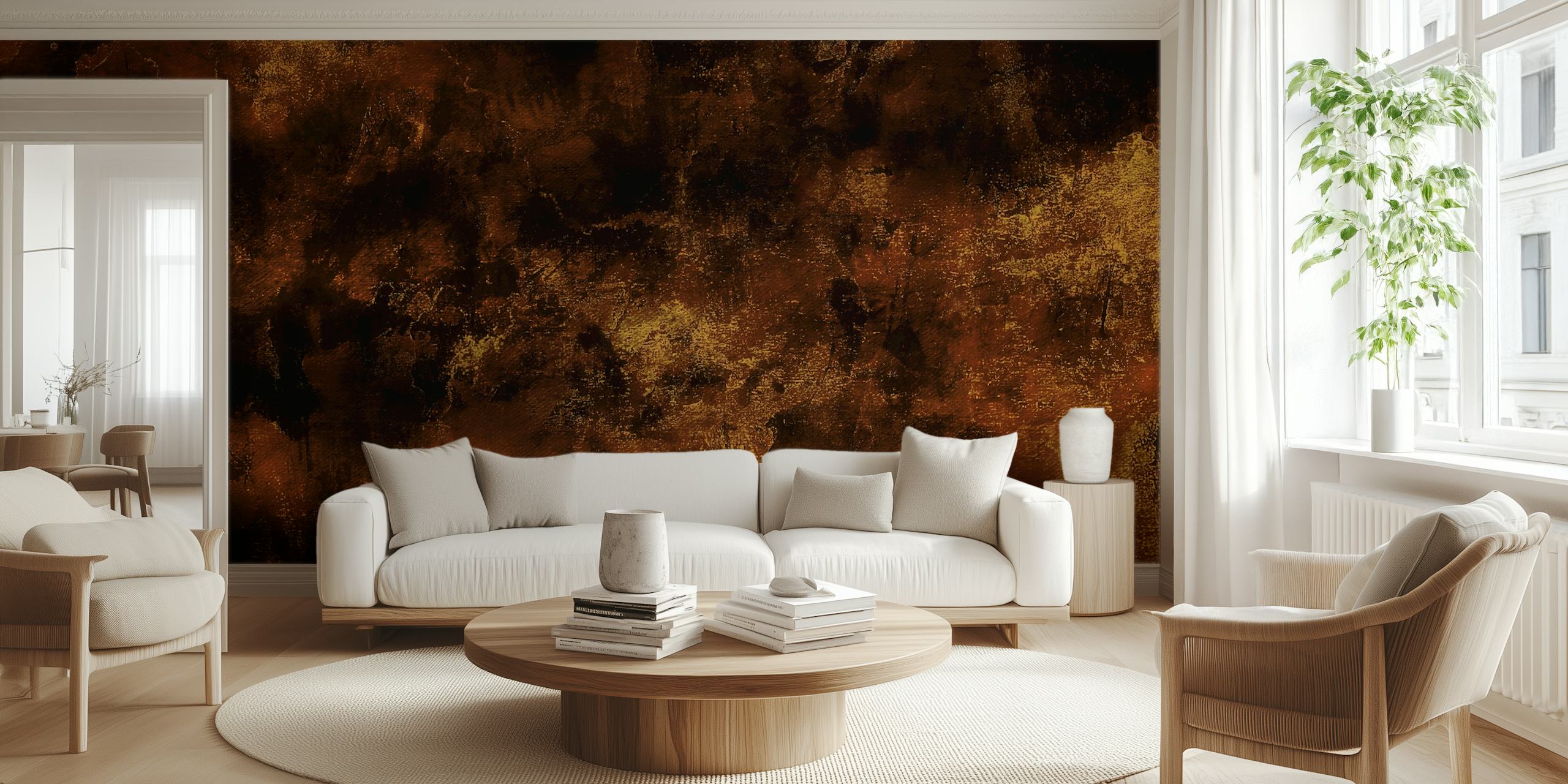 Brown and gold abstract metallic texture wallpaper