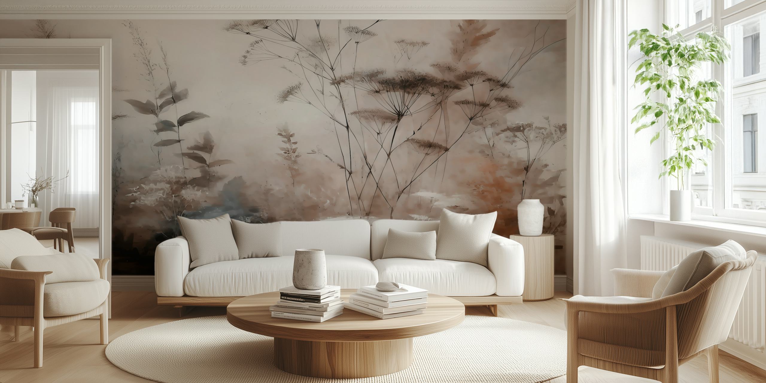 Delicate floral silhouettes in soft neutral tones wallpaper