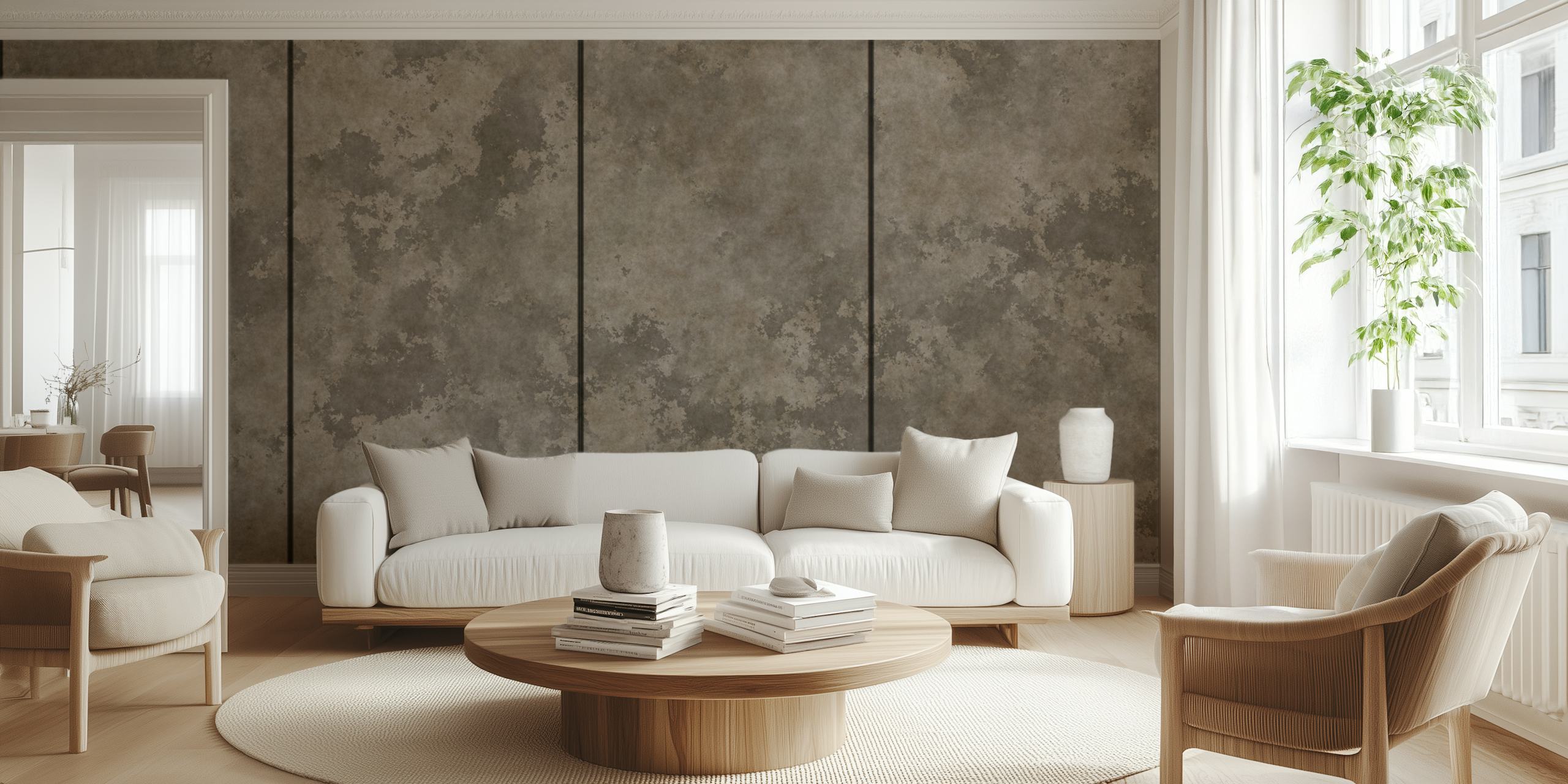 Distressed concrete wall wallpaper in a room