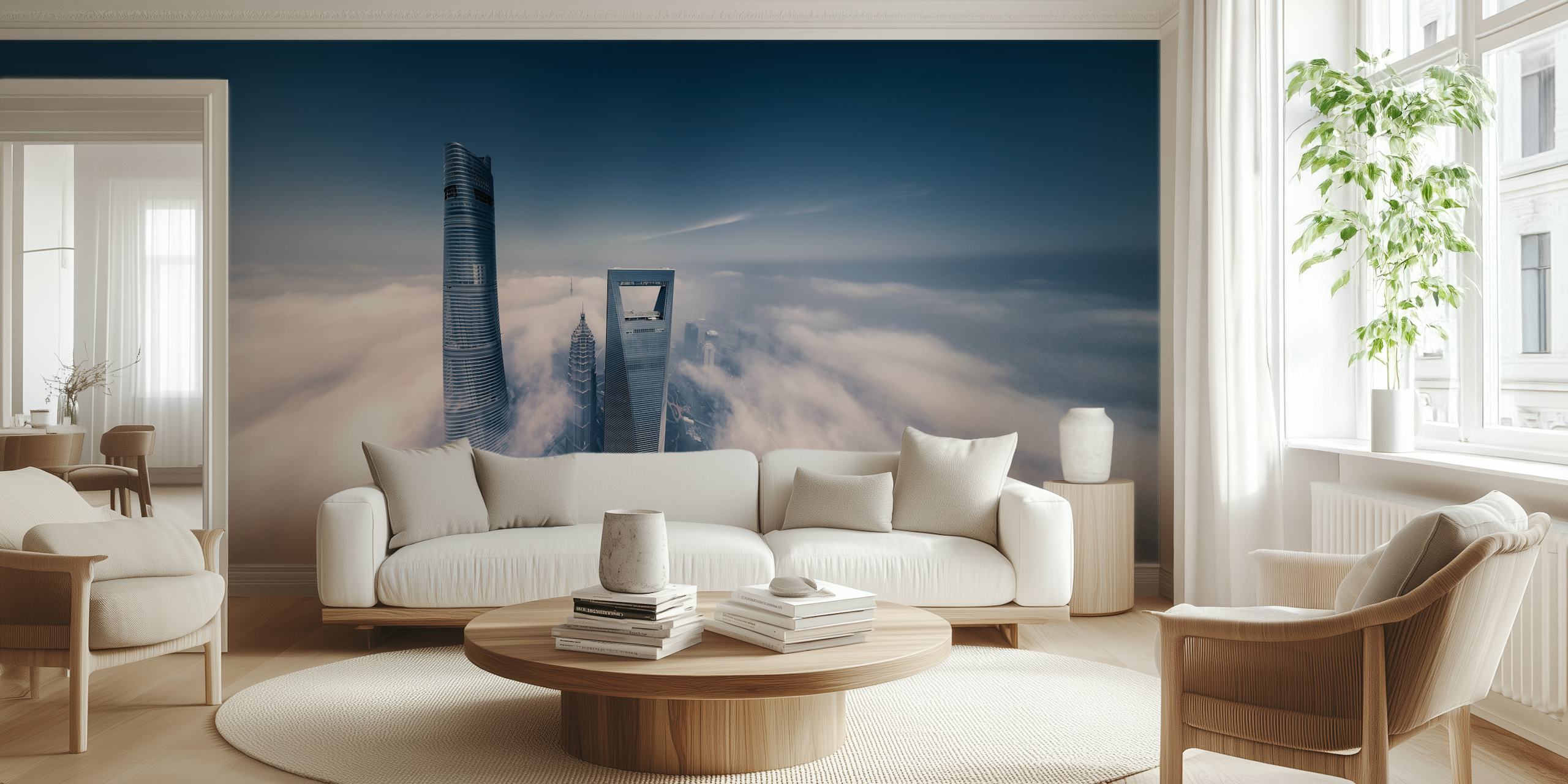 Shanghai Tower Tapete in einem stilvollen Raum