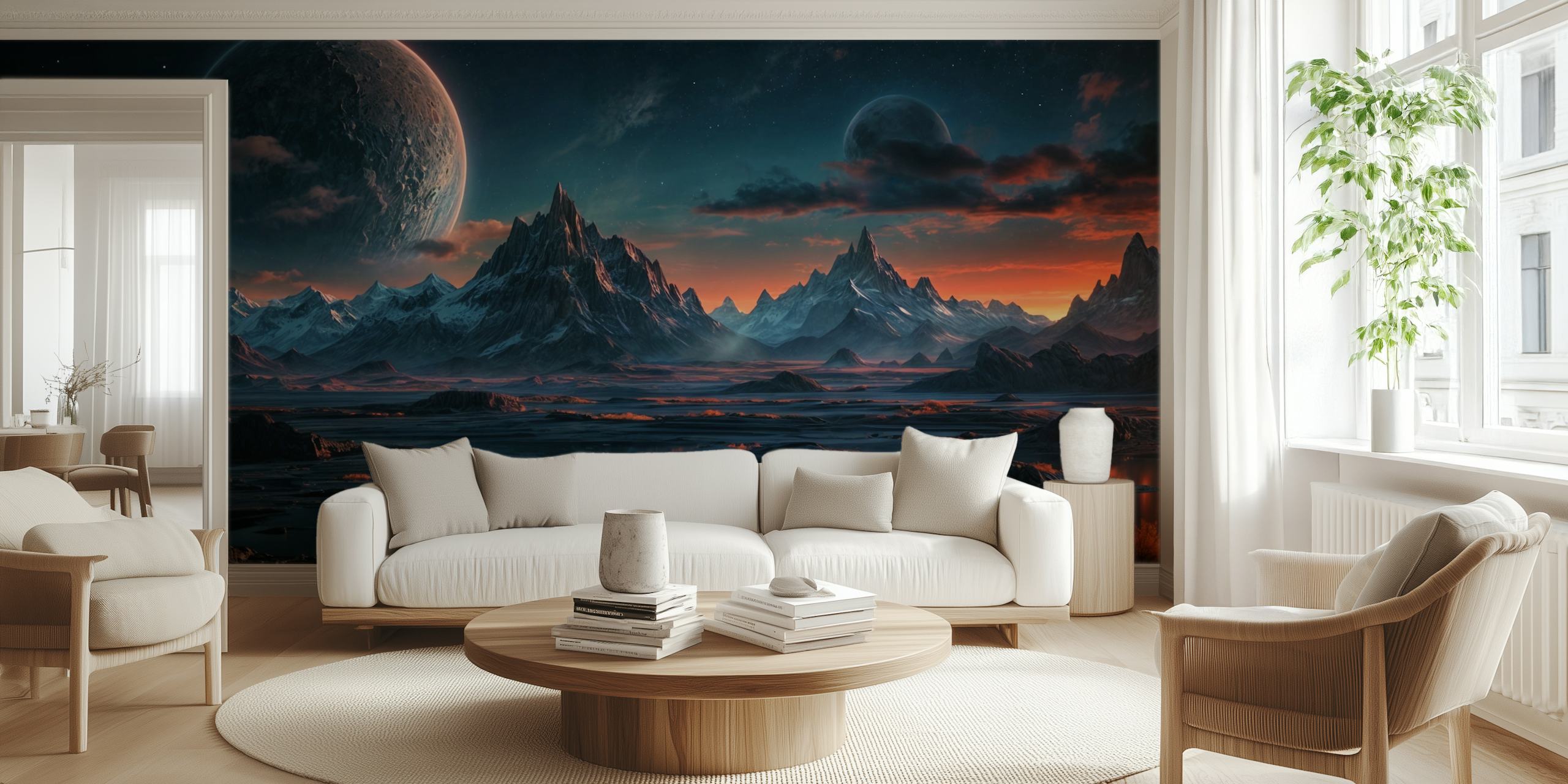 Galactic Twilight Vista-behang in een kamer