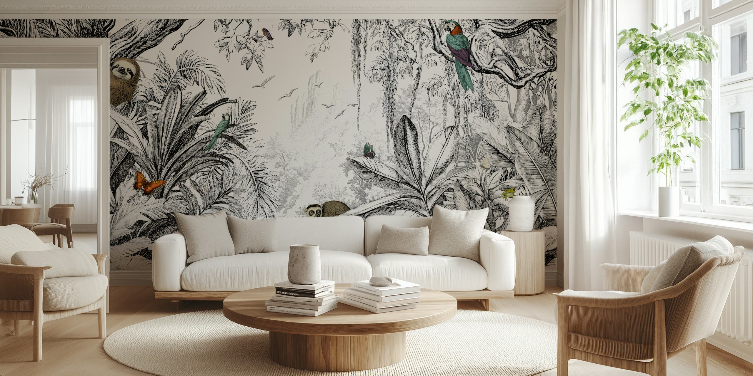 Jungle Vista black and white wallpaper design
