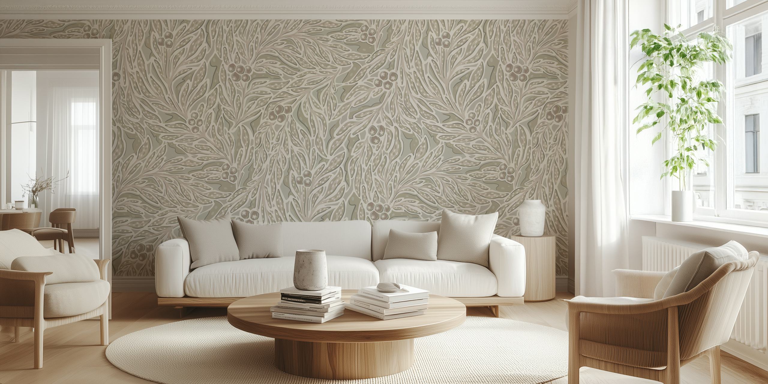 Projekt tapety Abstract palm leaves and fruit cream