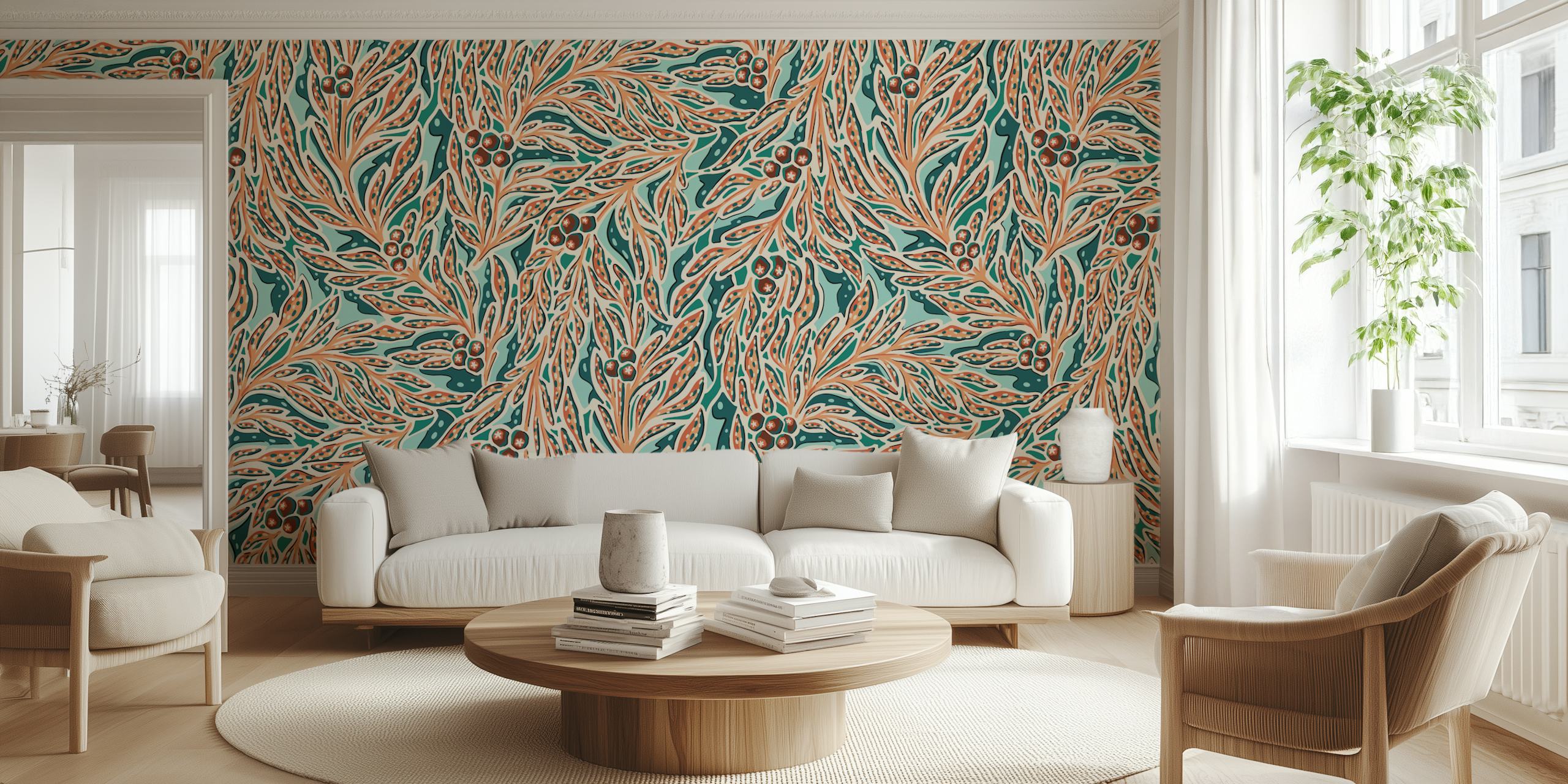 Design tapety Abstract palm leaves and fruit