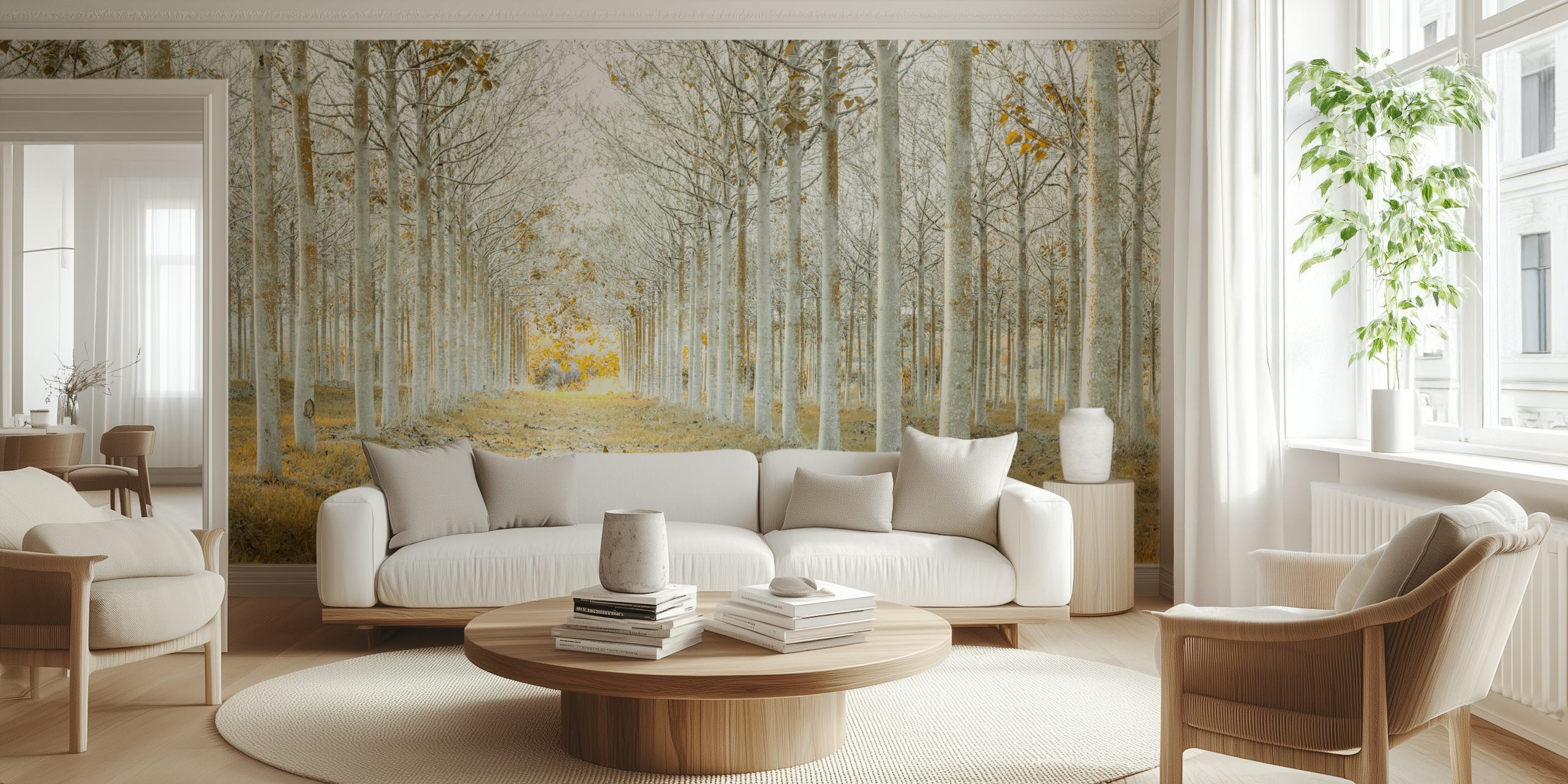 Row of Trees in Fall design de papel de parede