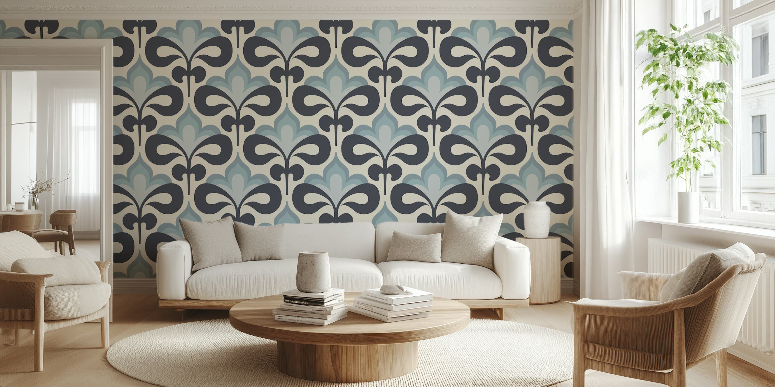 Modern Retro Abstract Flowers wallpaper in a room