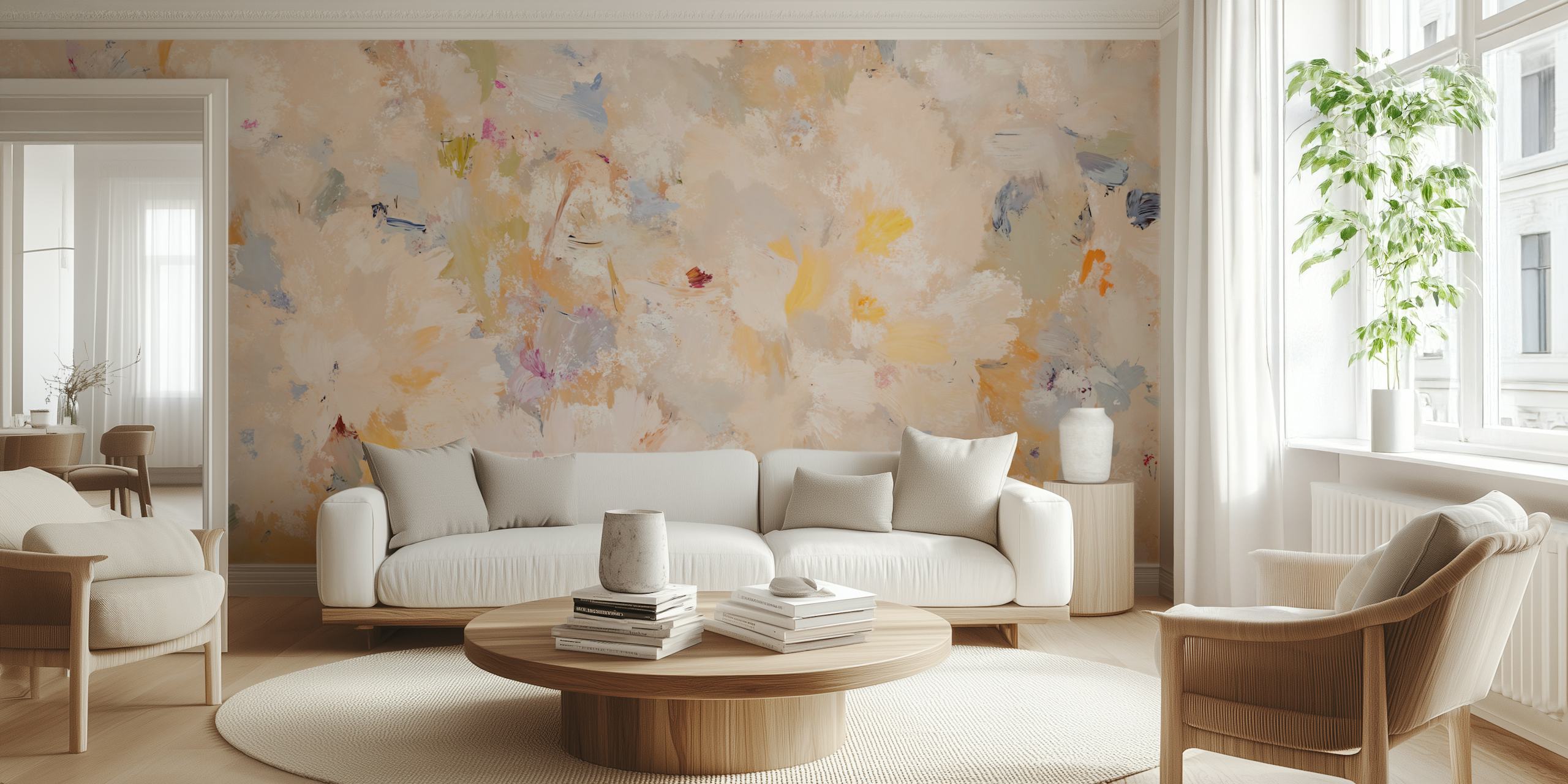 Floral white and pastel colors merged in an abstract style wallpaper