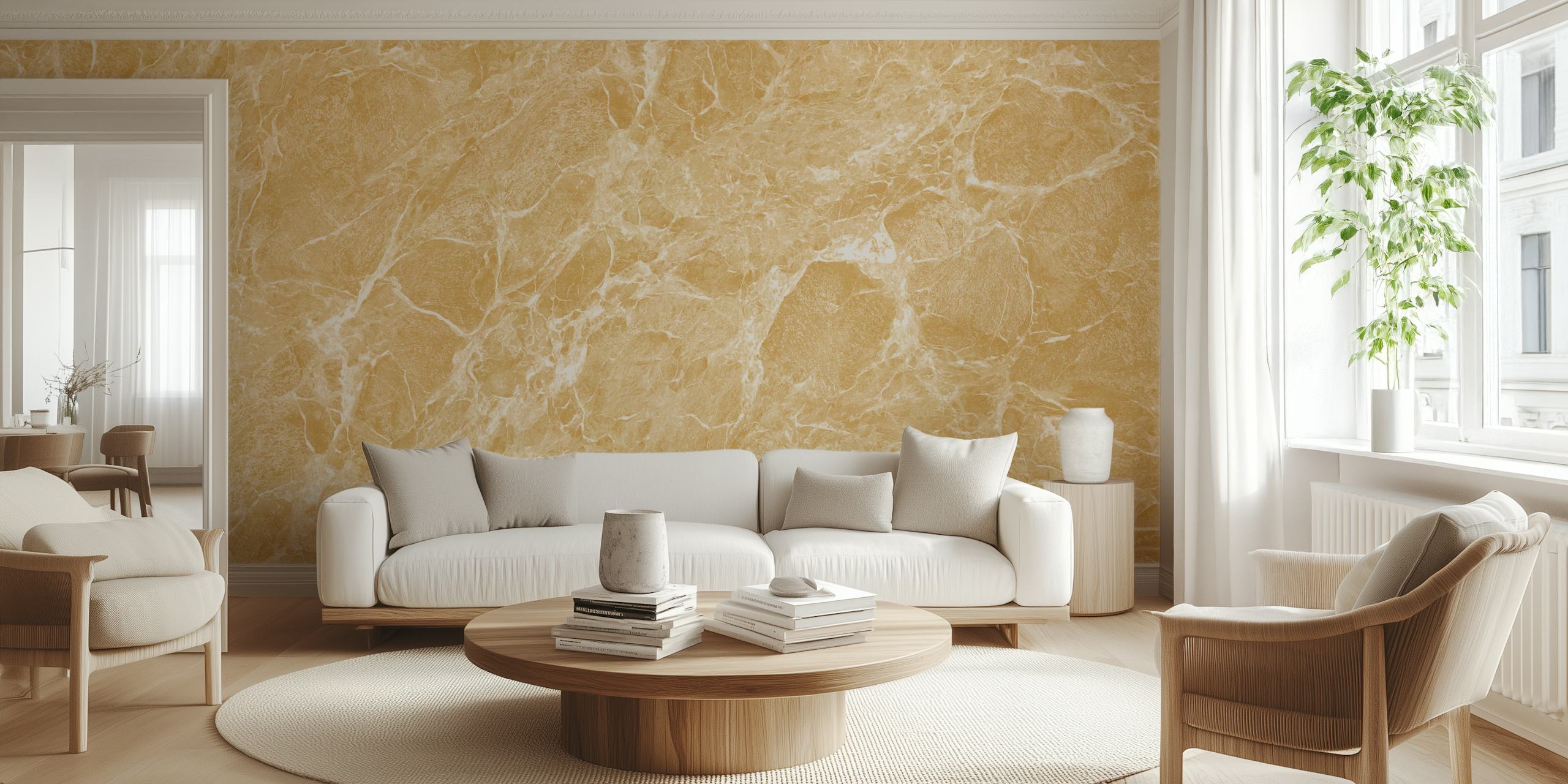 Tapeta Golden Beige Marble Stone v místnosti