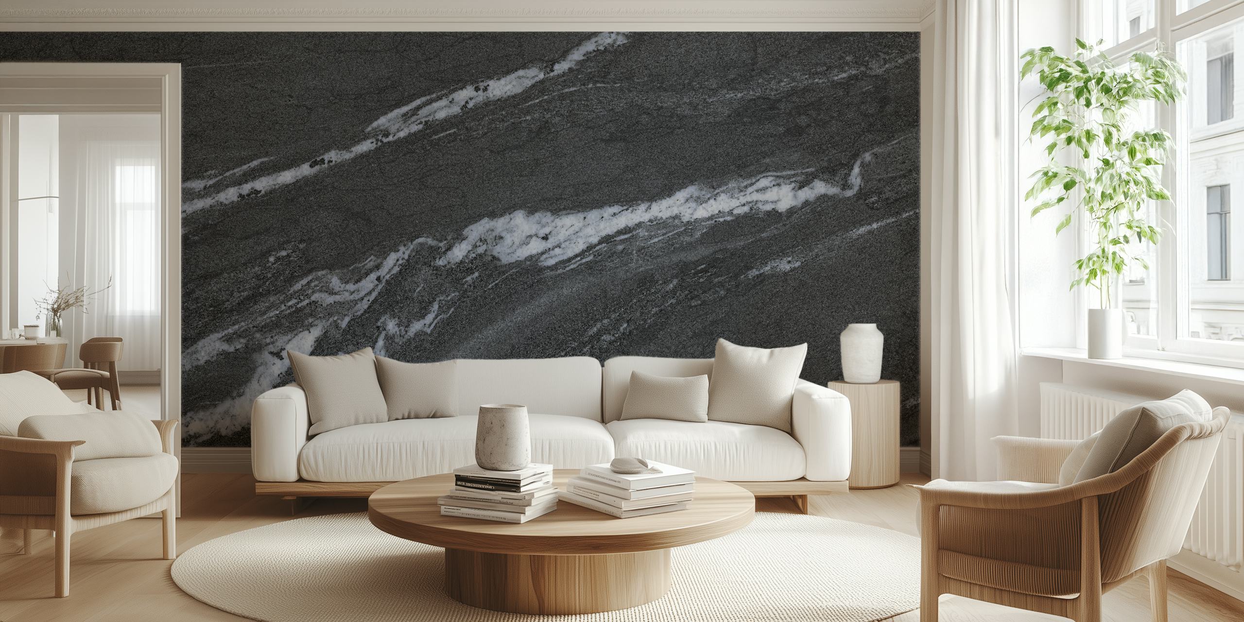 Carta da parati Black marble tile look in una stanza