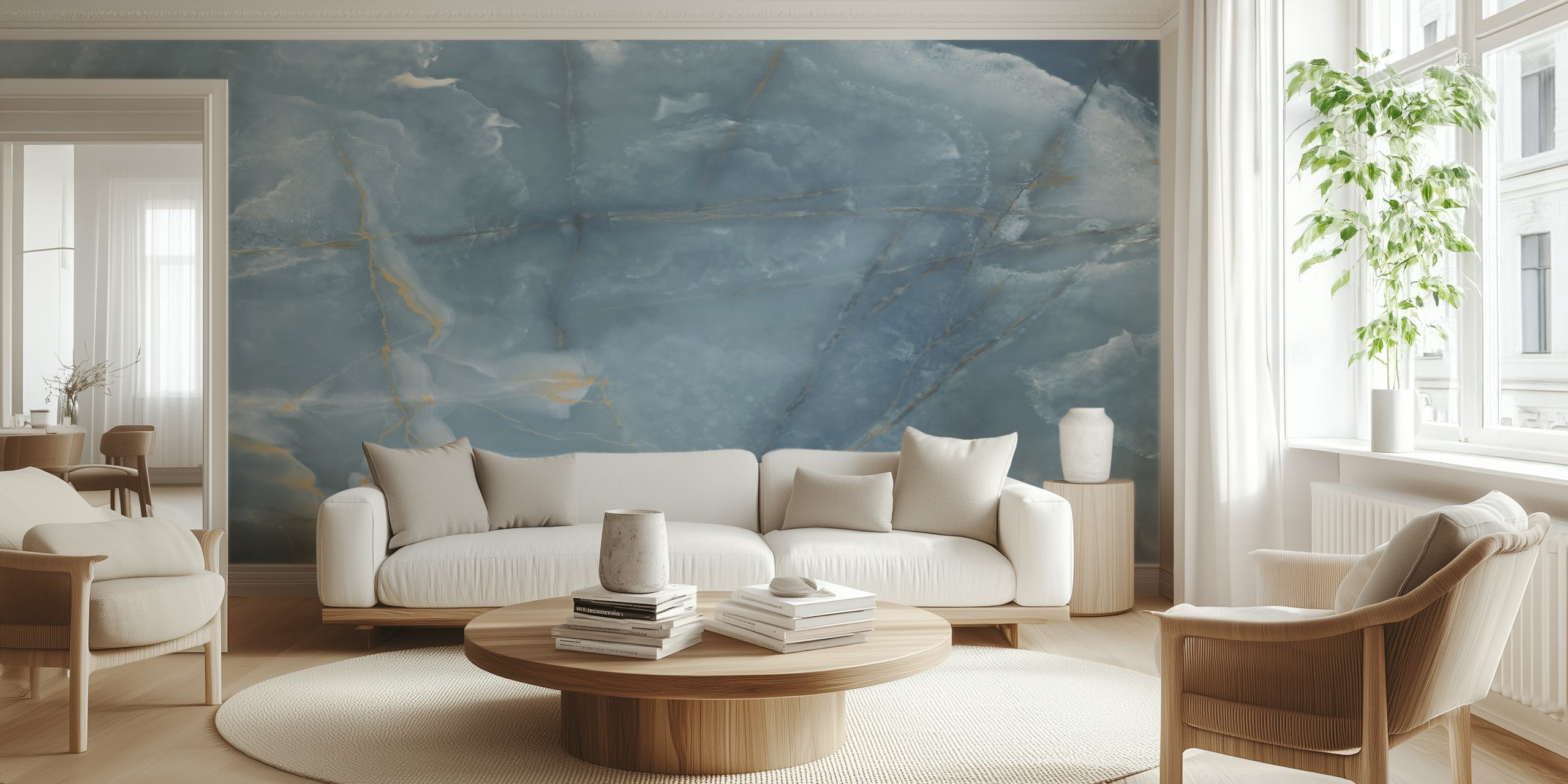 Blue tile stone tapet vist i et rum