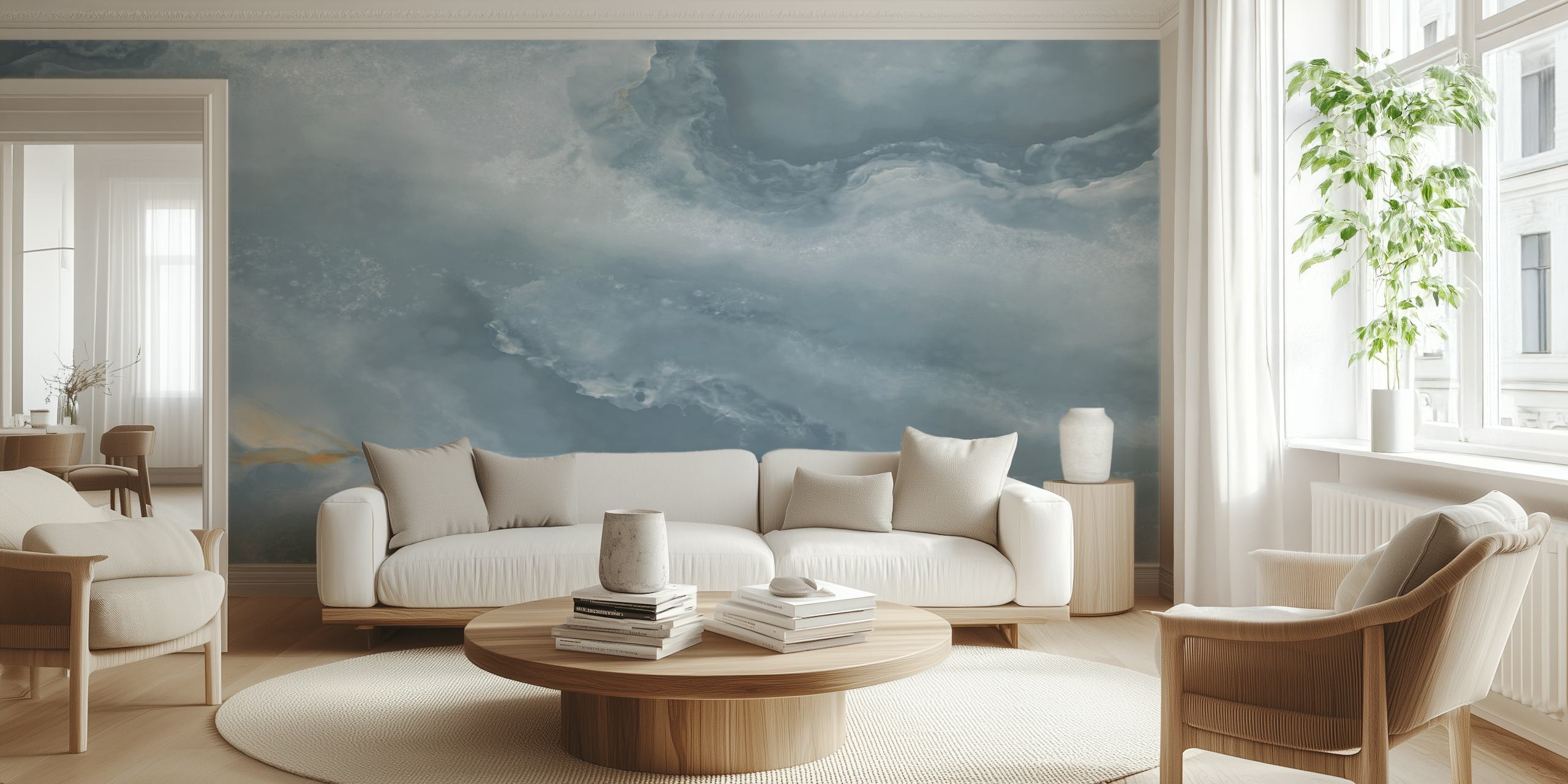 Light blue onyx wallpaper in a stylish room