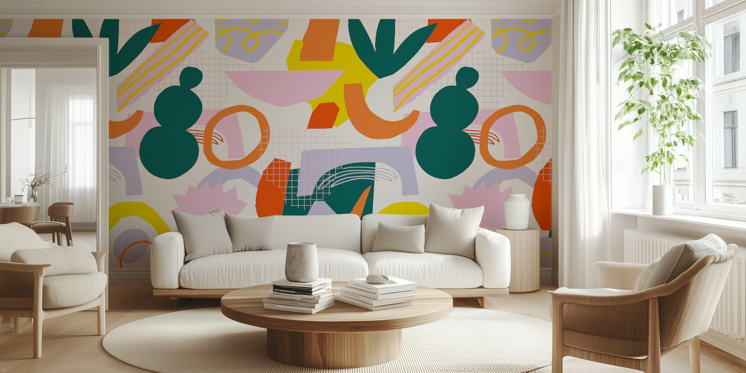 Funky geometric shapes papel pintado en una habitación