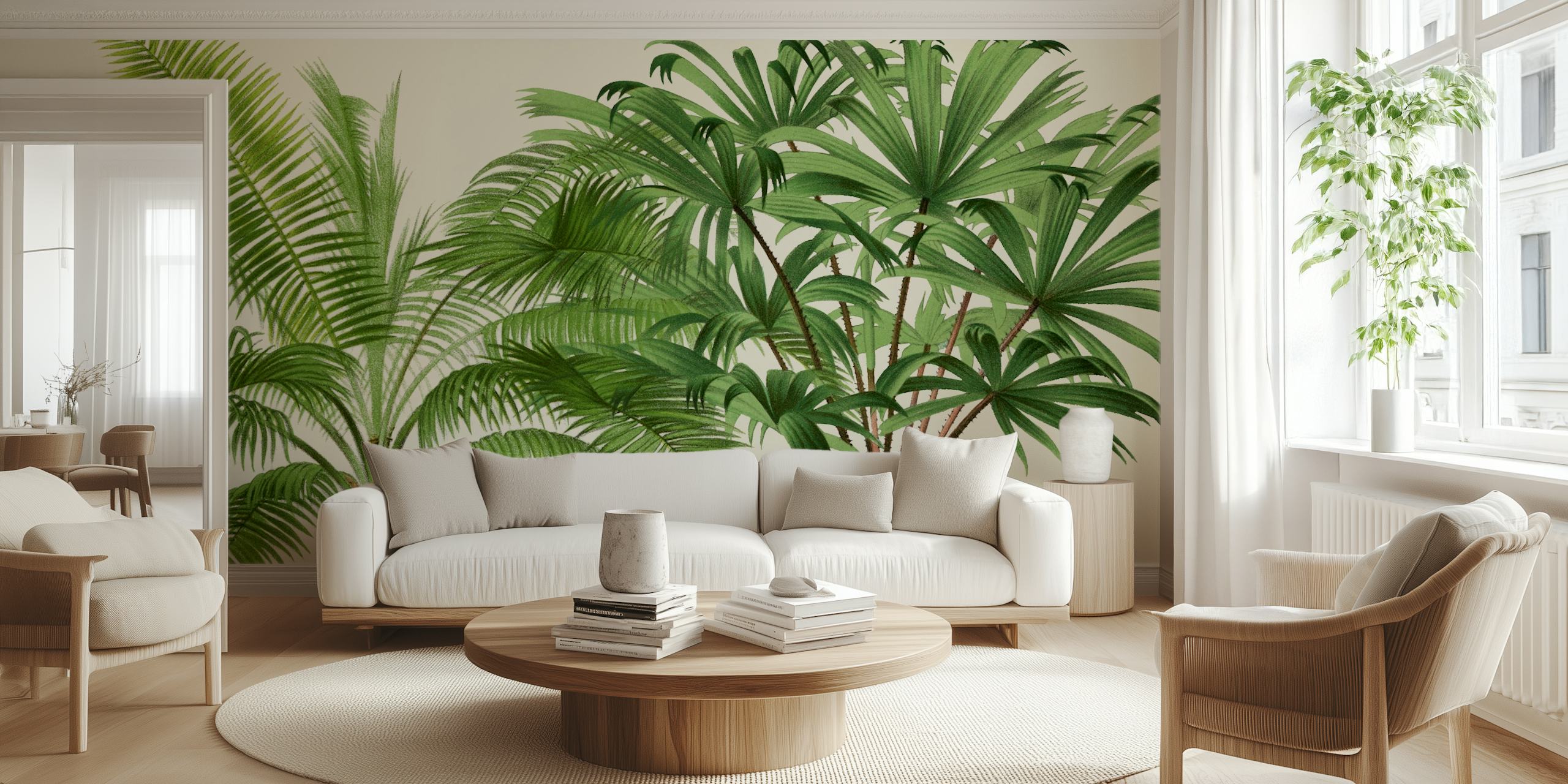 Fototapeta Palm Tree Gardens s různými druhy palem v přírodních zelených tónech