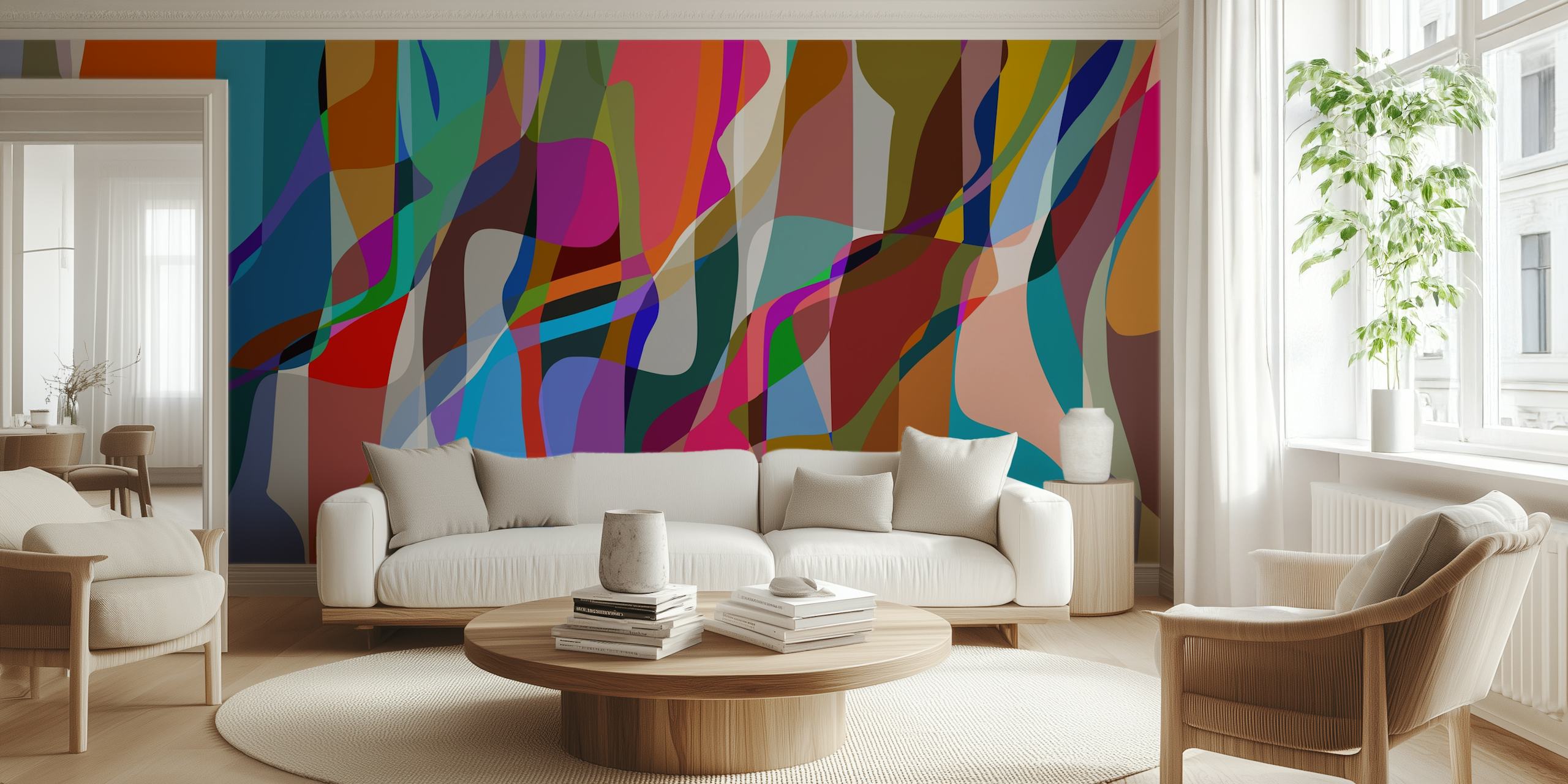 Winding Shapes 9 behang in een kamer