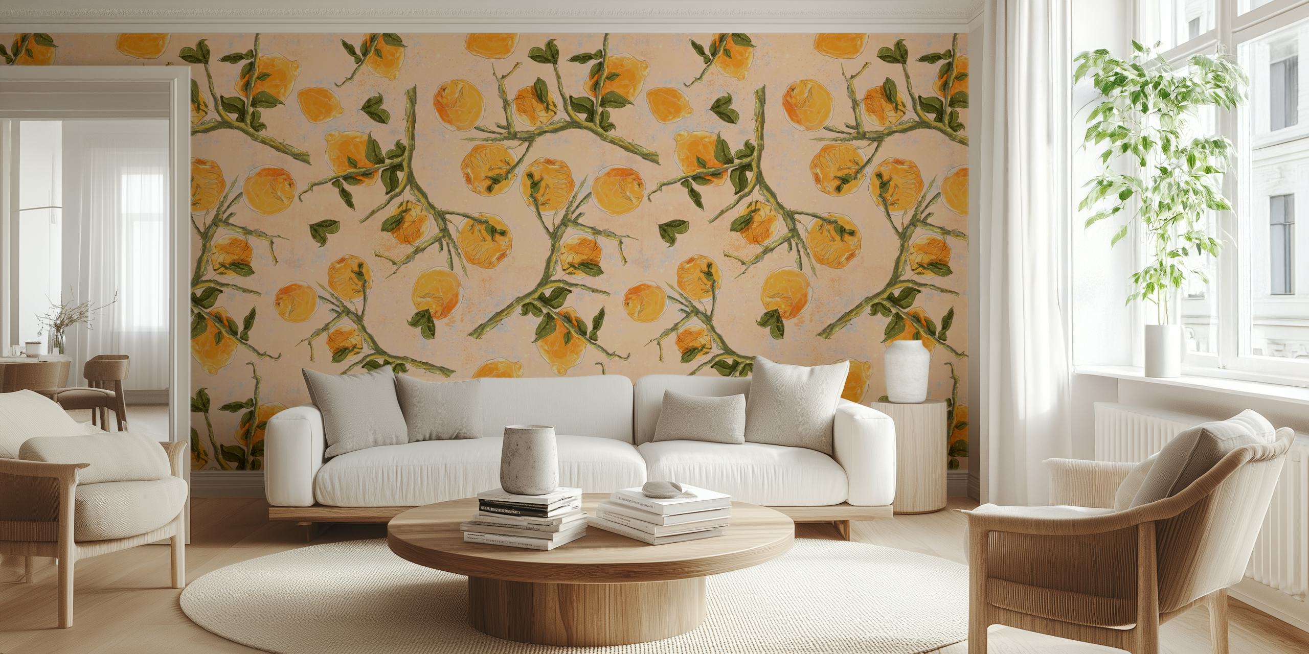 Lemon pattern wallpaper in a room