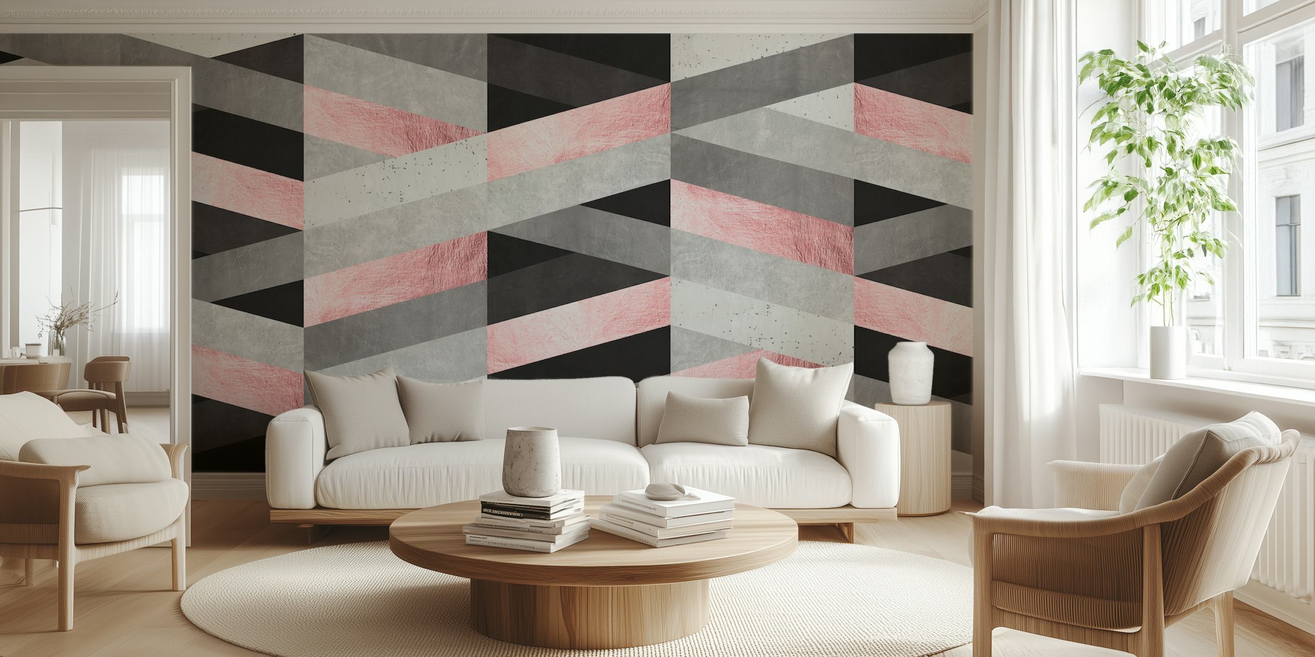 Pink fashion art wallpaper in a modern room