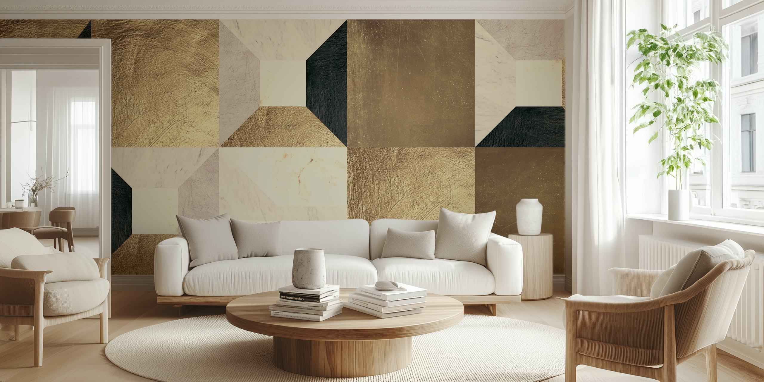 Golden geometry tapetti tyylikkäässä huoneessa