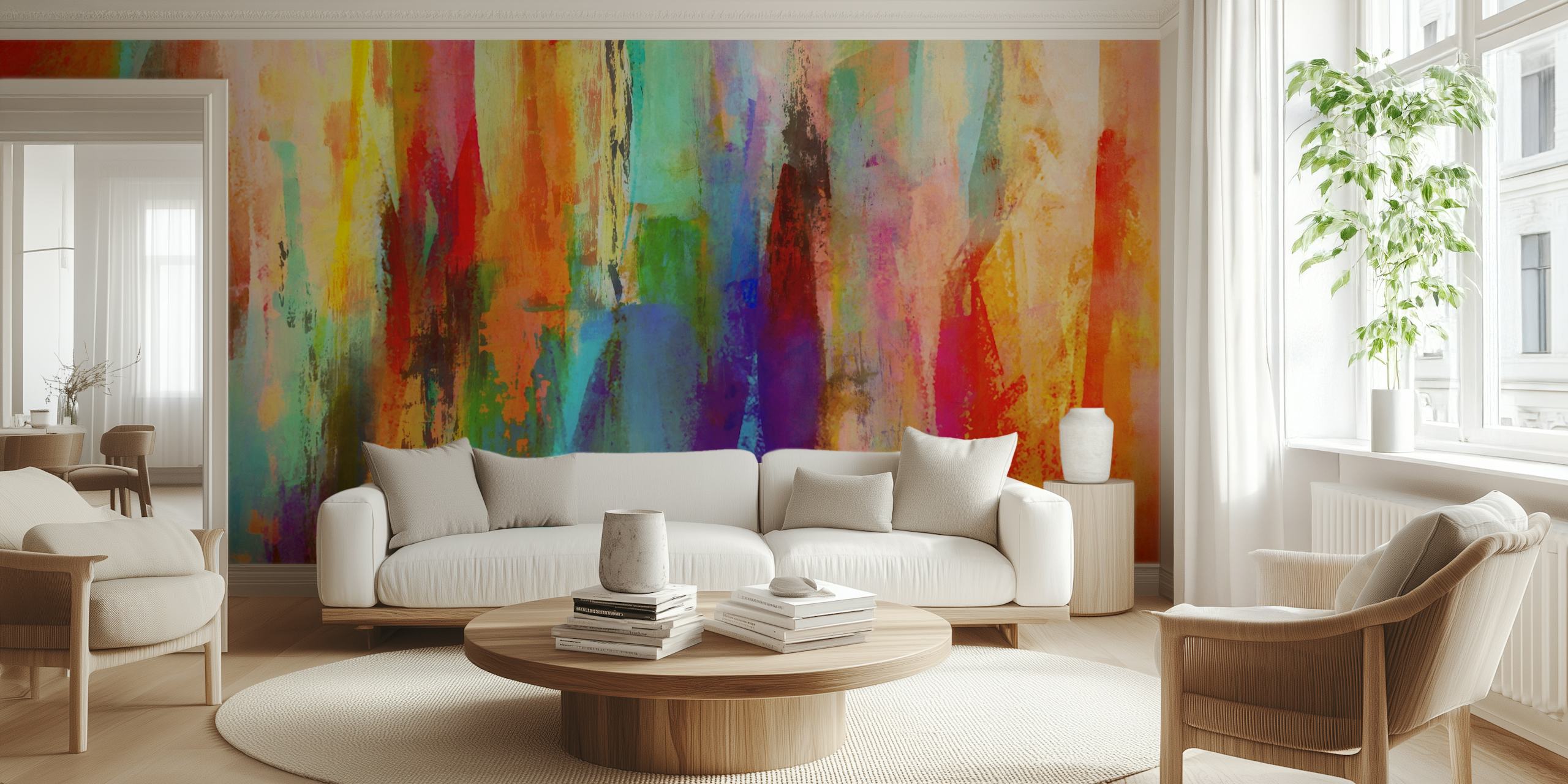 Abstract brush strokes in vibrant colors wallpaper