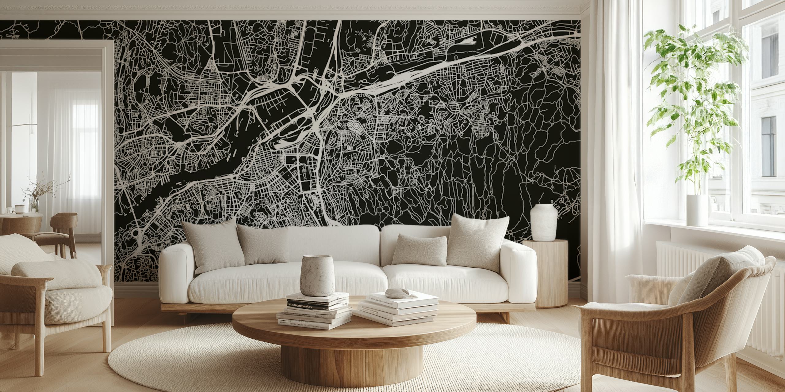 Black and white Gothenburg map wallpaper design