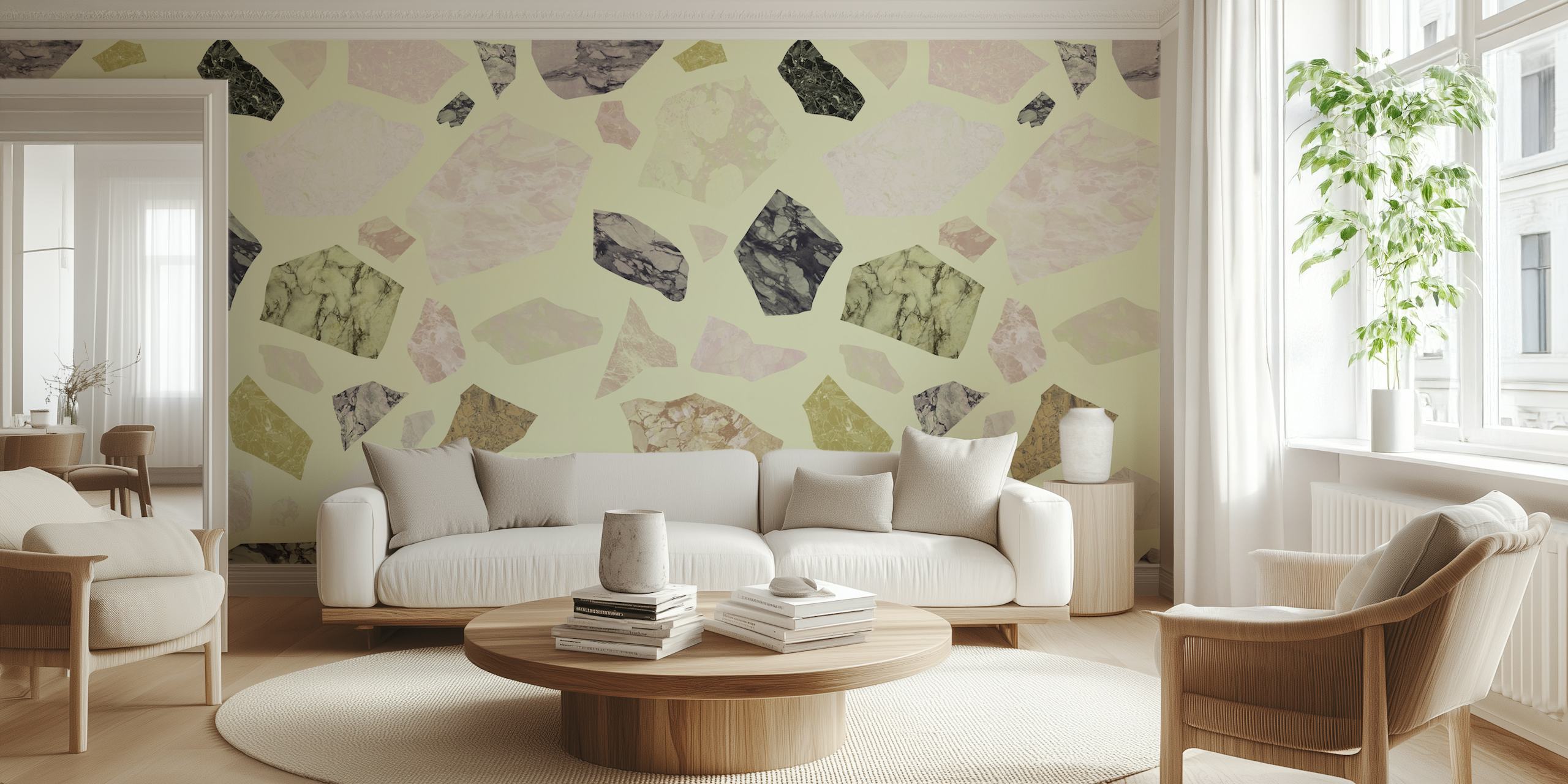 Pastel terrazzo marble shapes in soft colors wallpaper