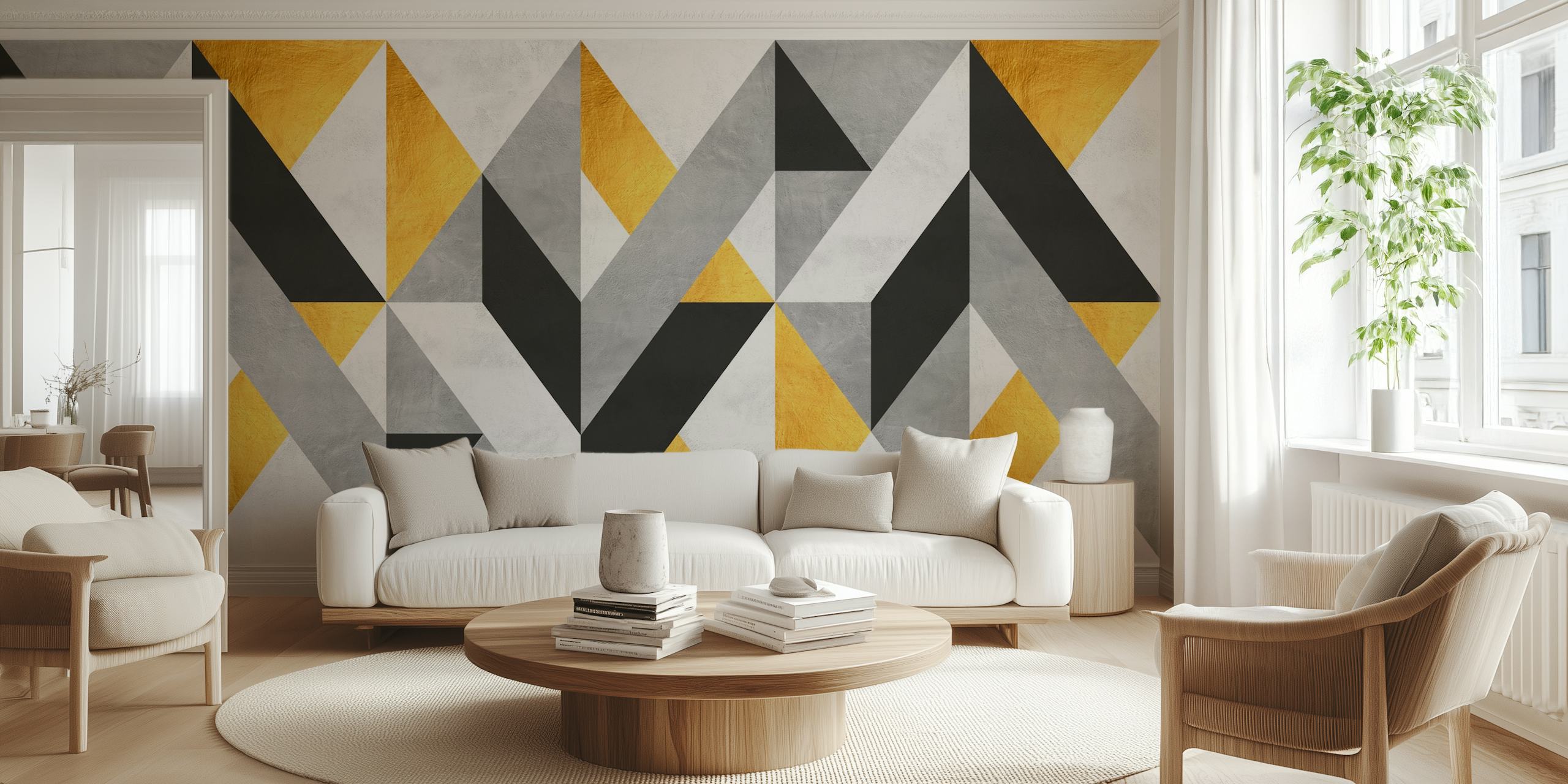 Gray and gold geometric wallpaper design