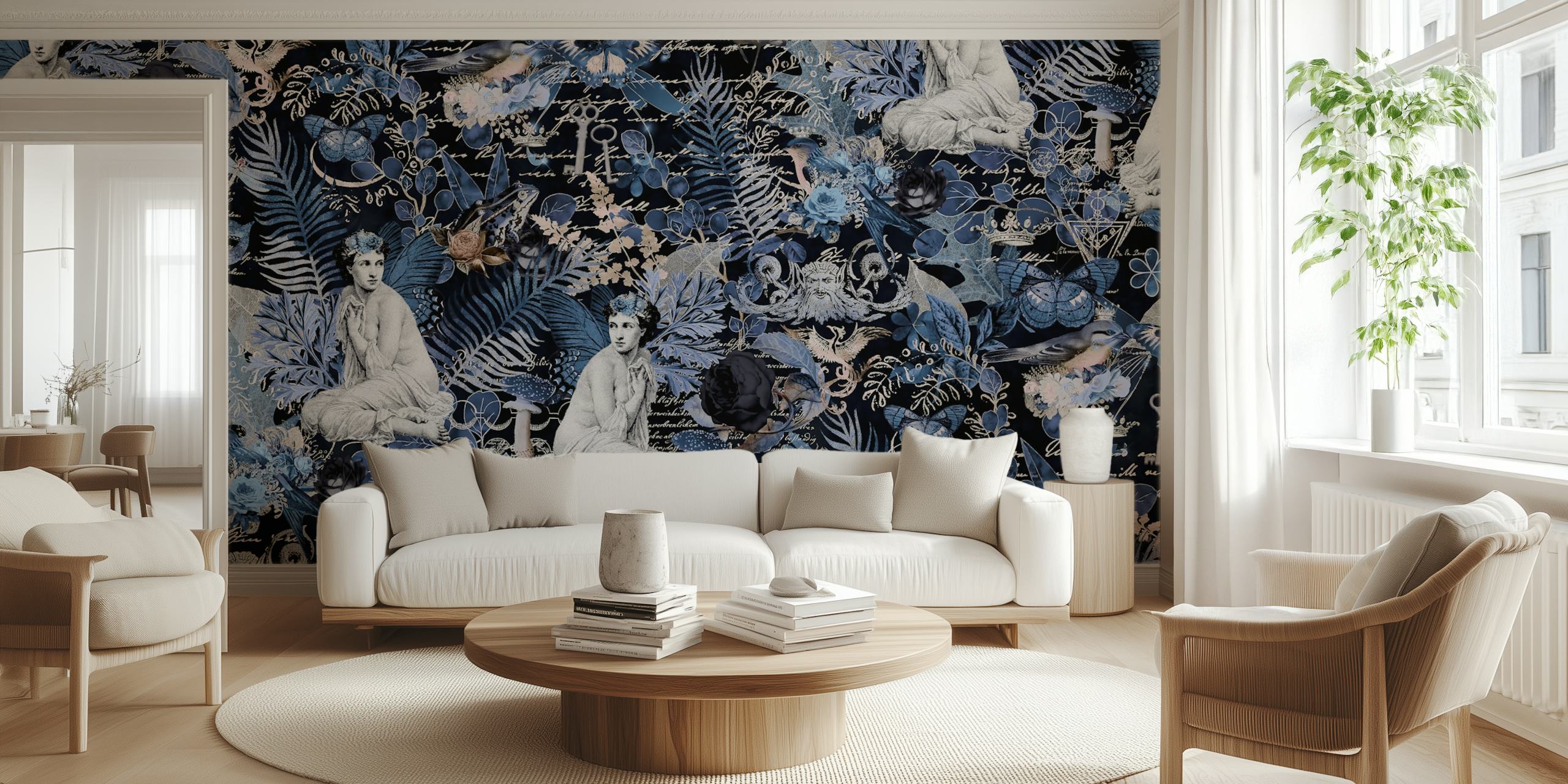 Mystic Mythology Forest Blue wallpaper in a room