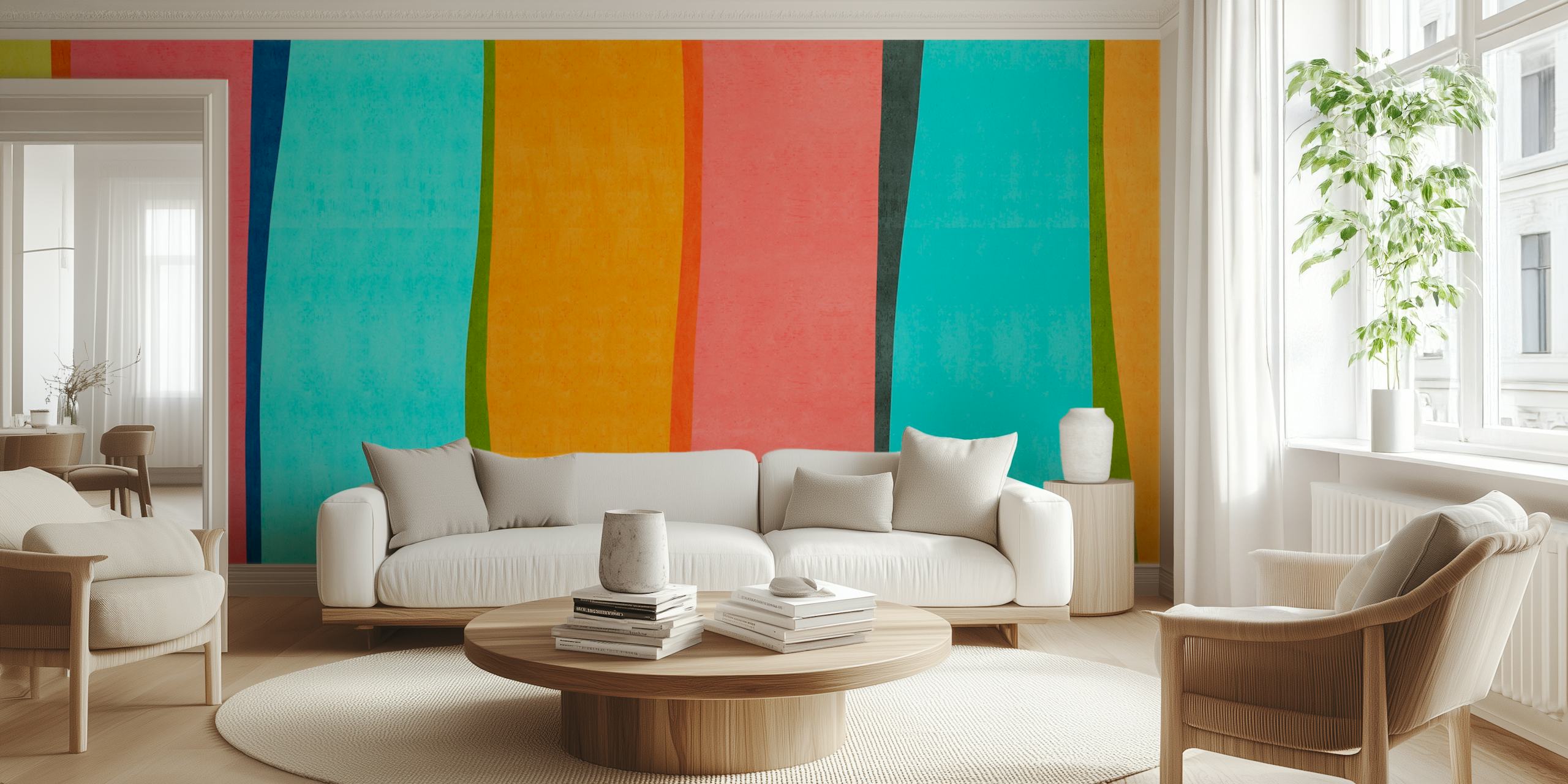 Colored strokes wallpaper in a room
