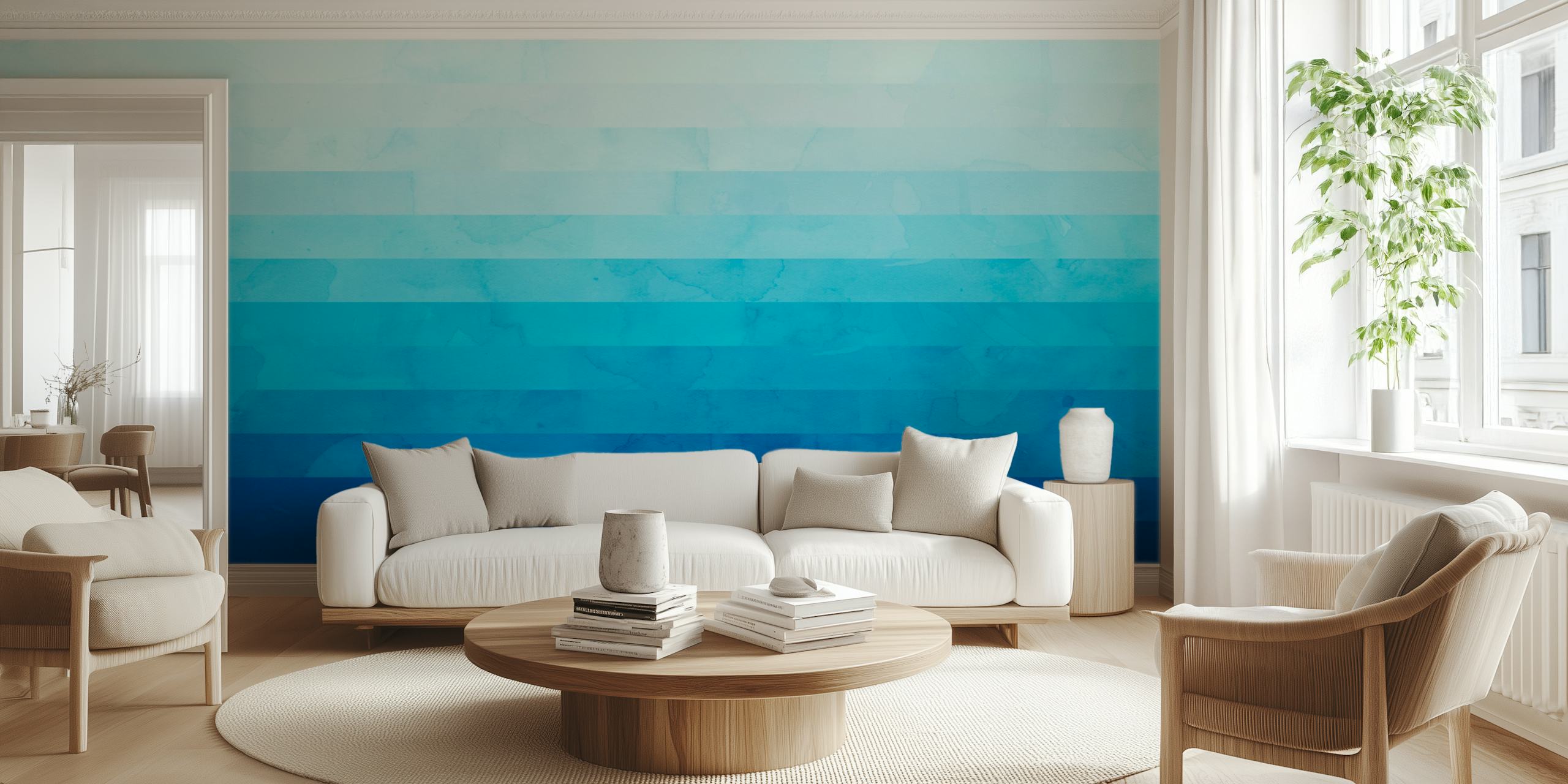 Abstract gradient blue wall mural resembling a peaceful sky