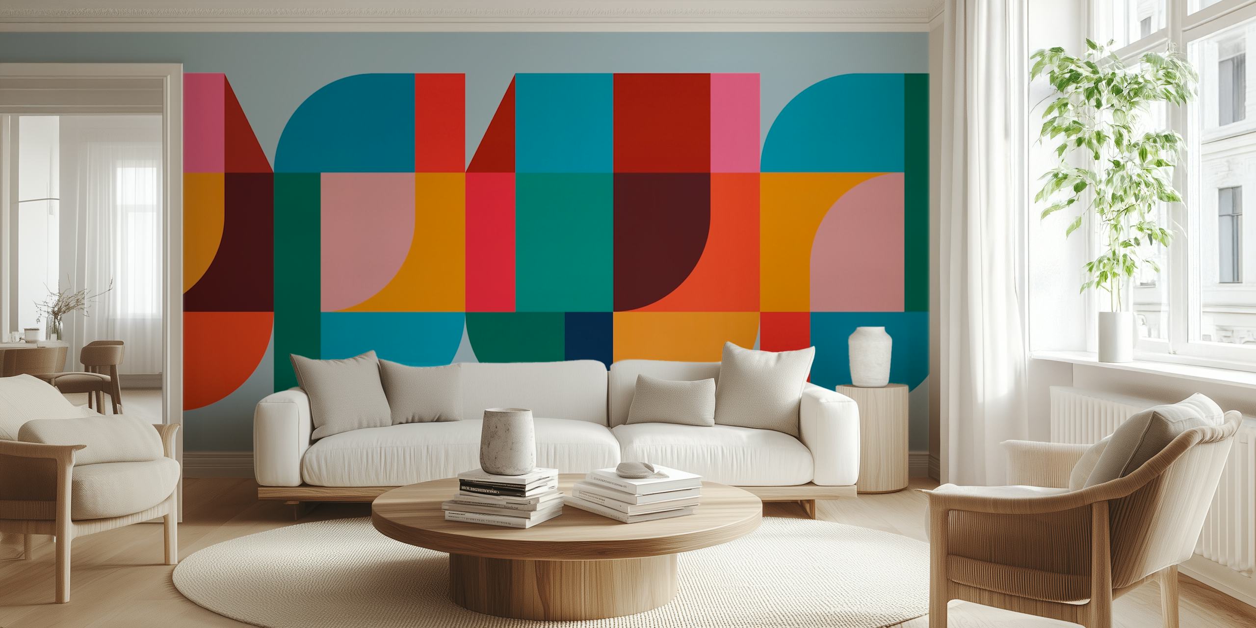 Geometric watercolor tapetti huoneessa