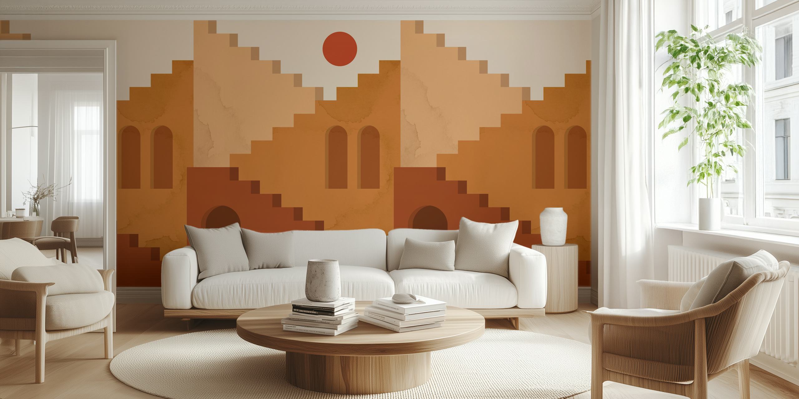 Santorini architecture wallpaper in a room
