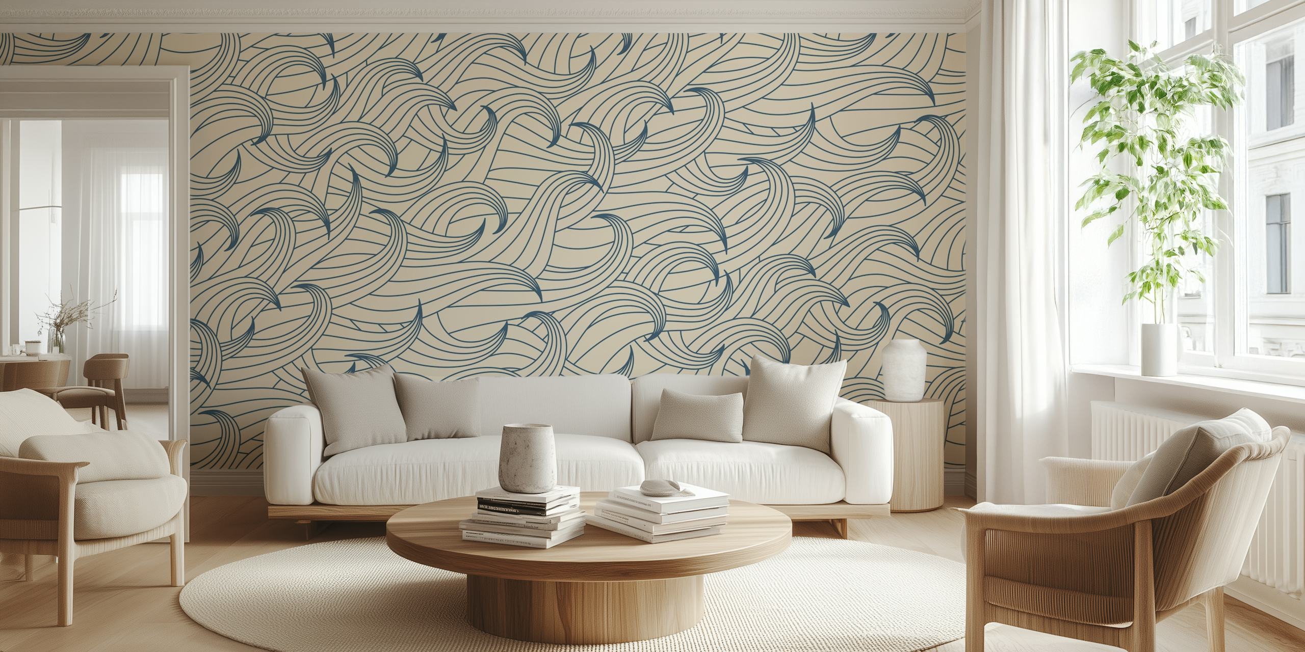 Waves coastal chic wallpaper in a room