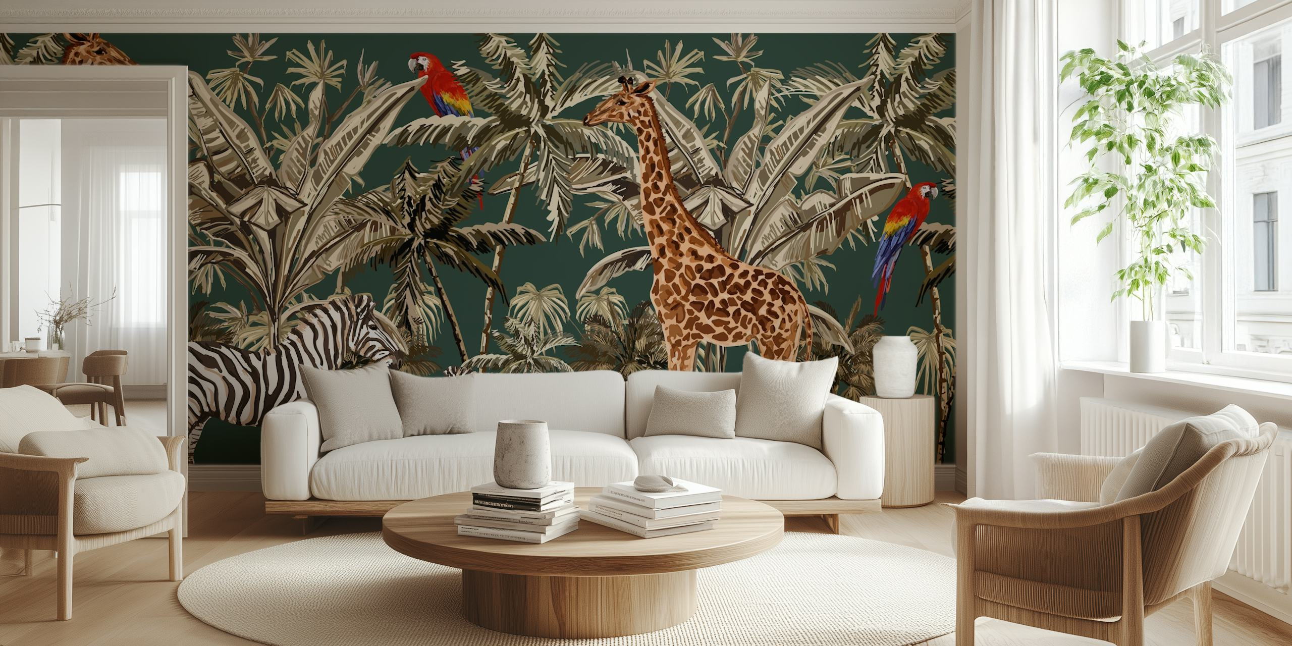 Tree animals wallpaper in a room