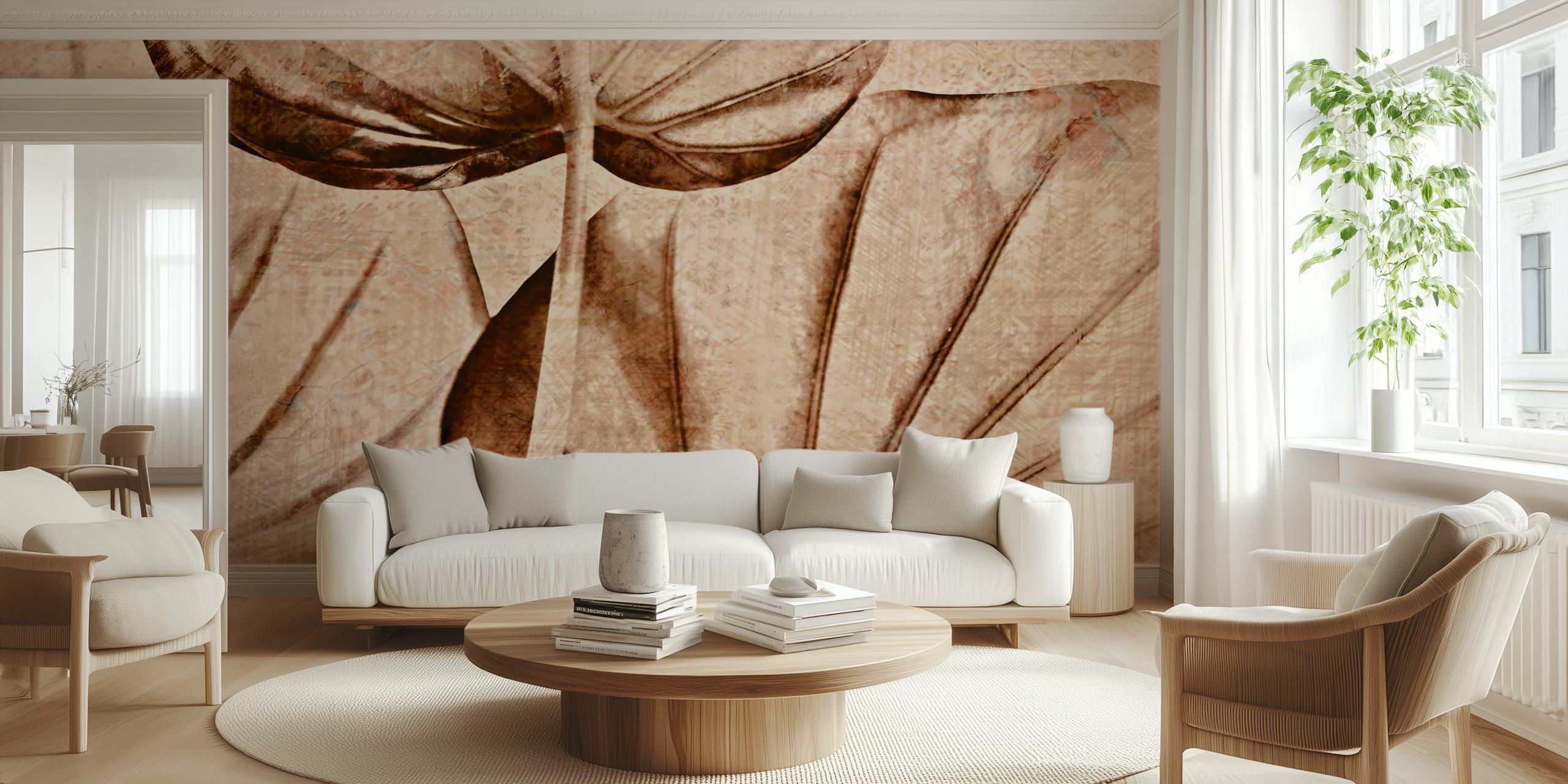 Neutrales Wandbild „Japan Leaves“ mit dezentem Laub in Erdtönen