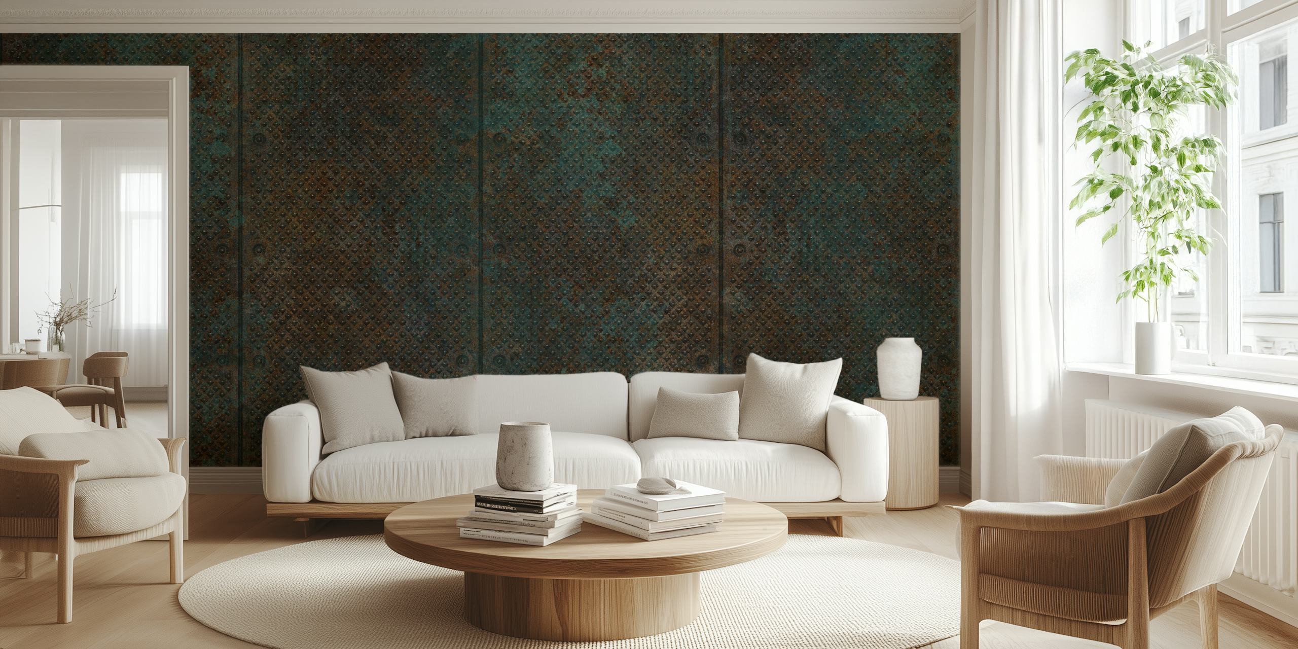 Rusty copper urban grit wallpaper in a room