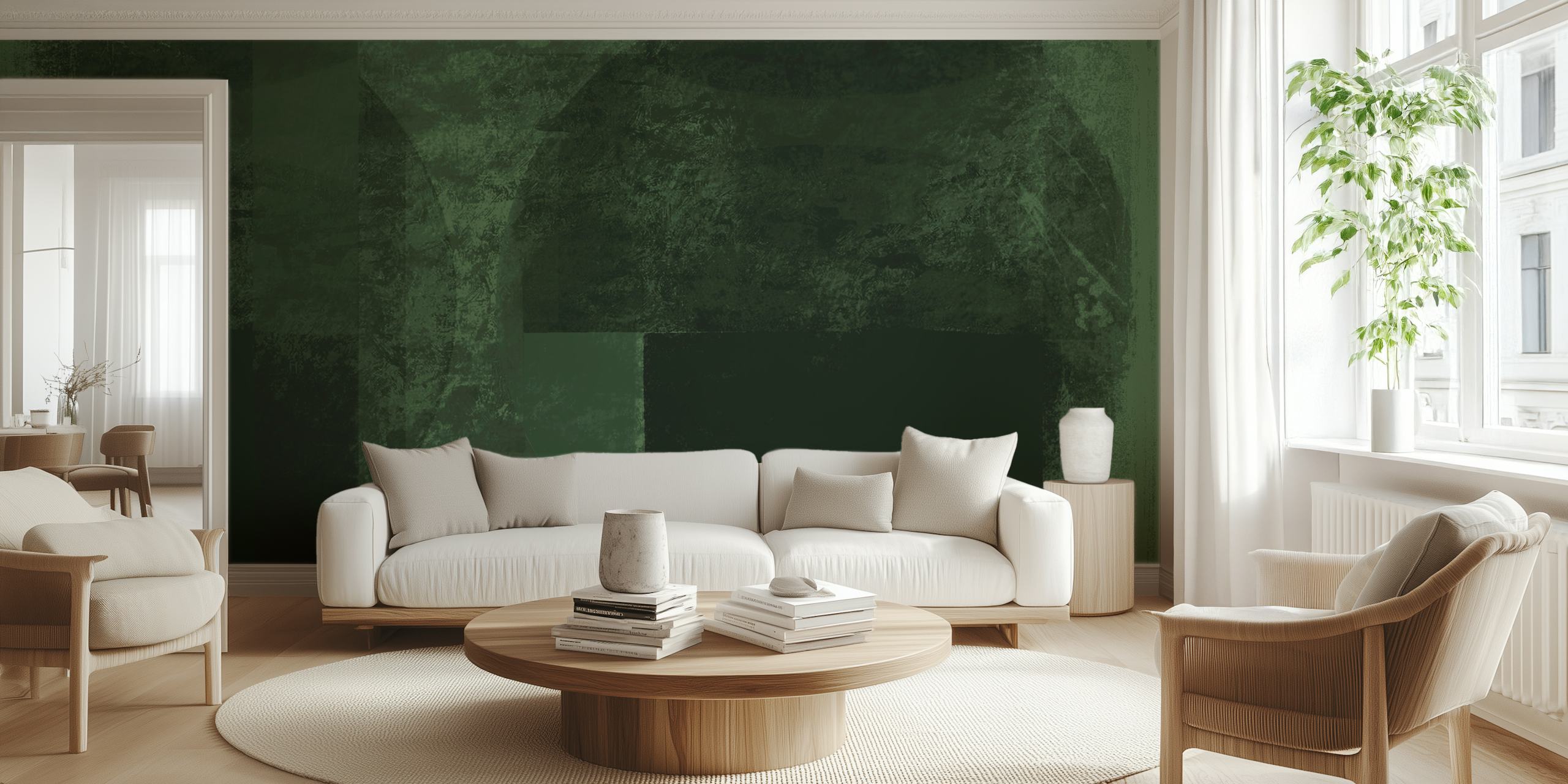 Geometric abstract shapes in various shades of green wallpaper