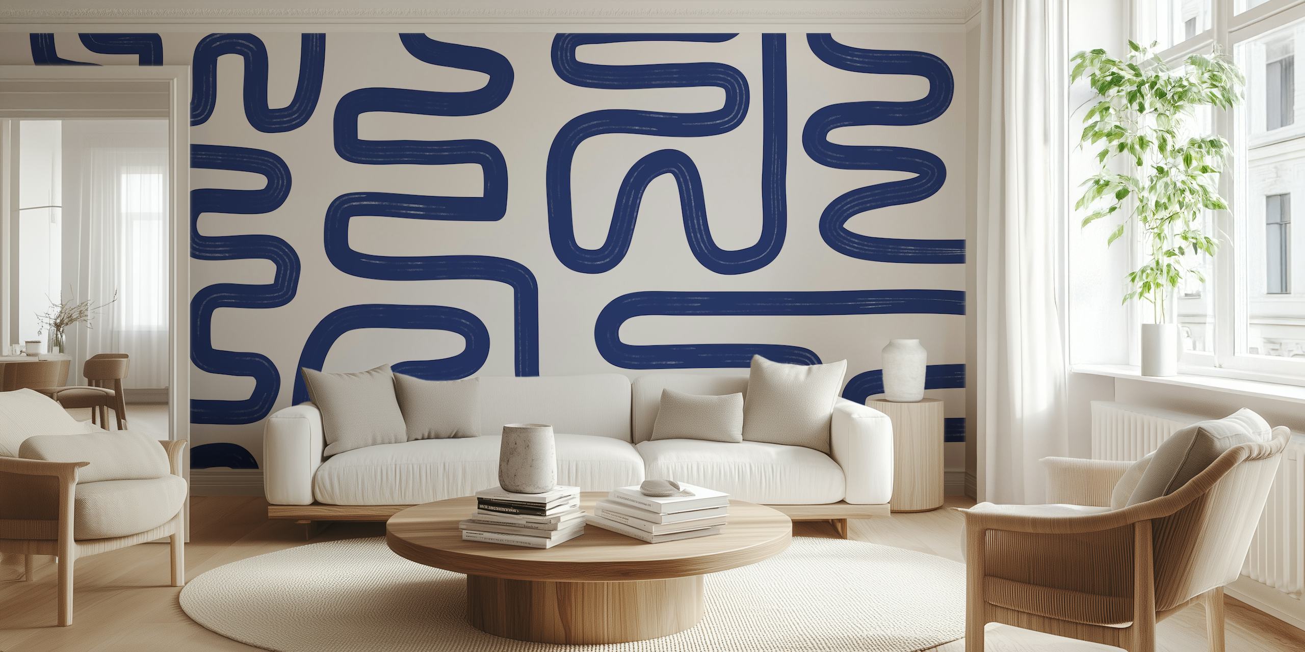 Abstract Line Blue wallpaper in a room