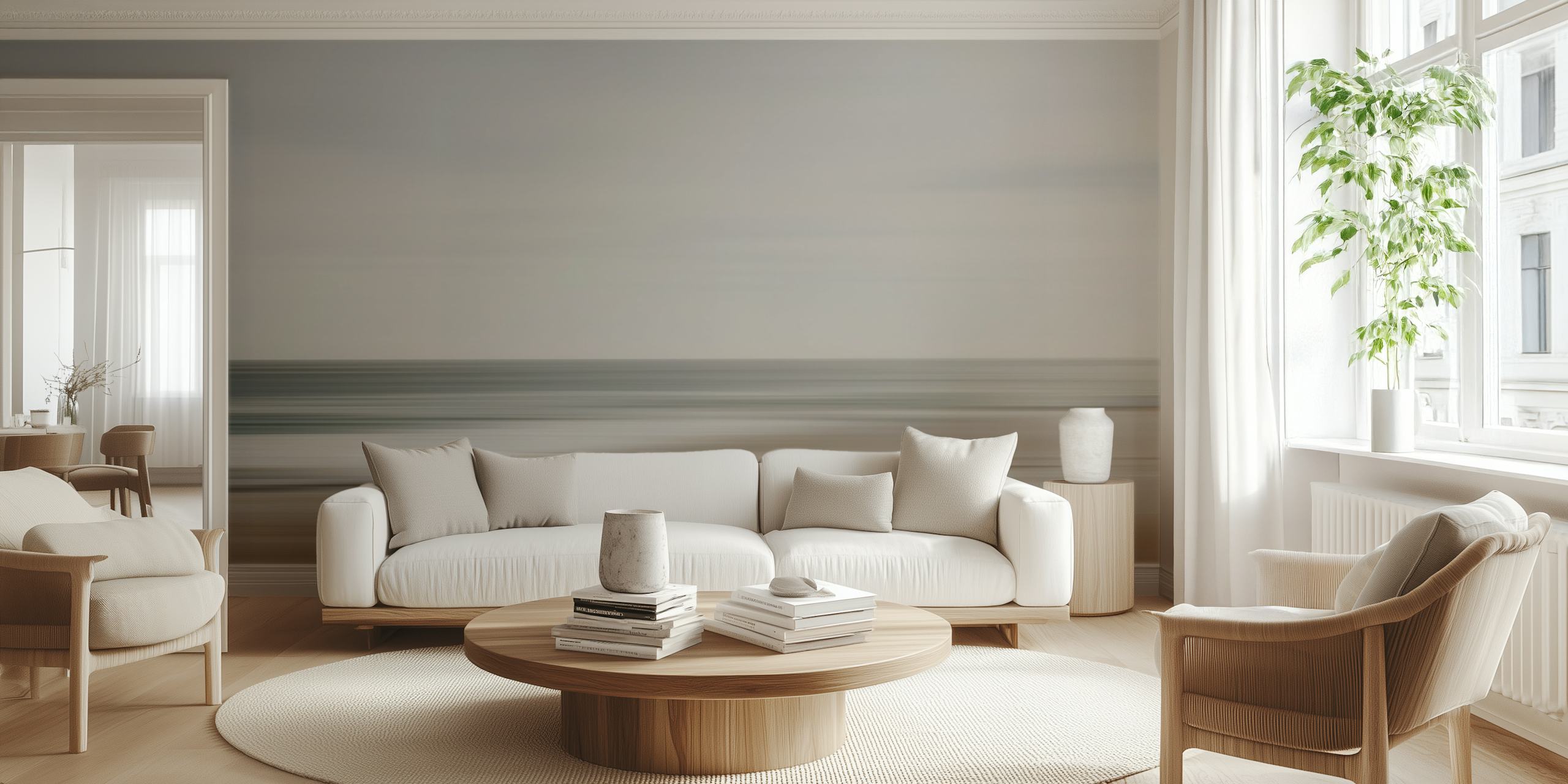 Abstract coastal design with light blue and beige tones wallpaper