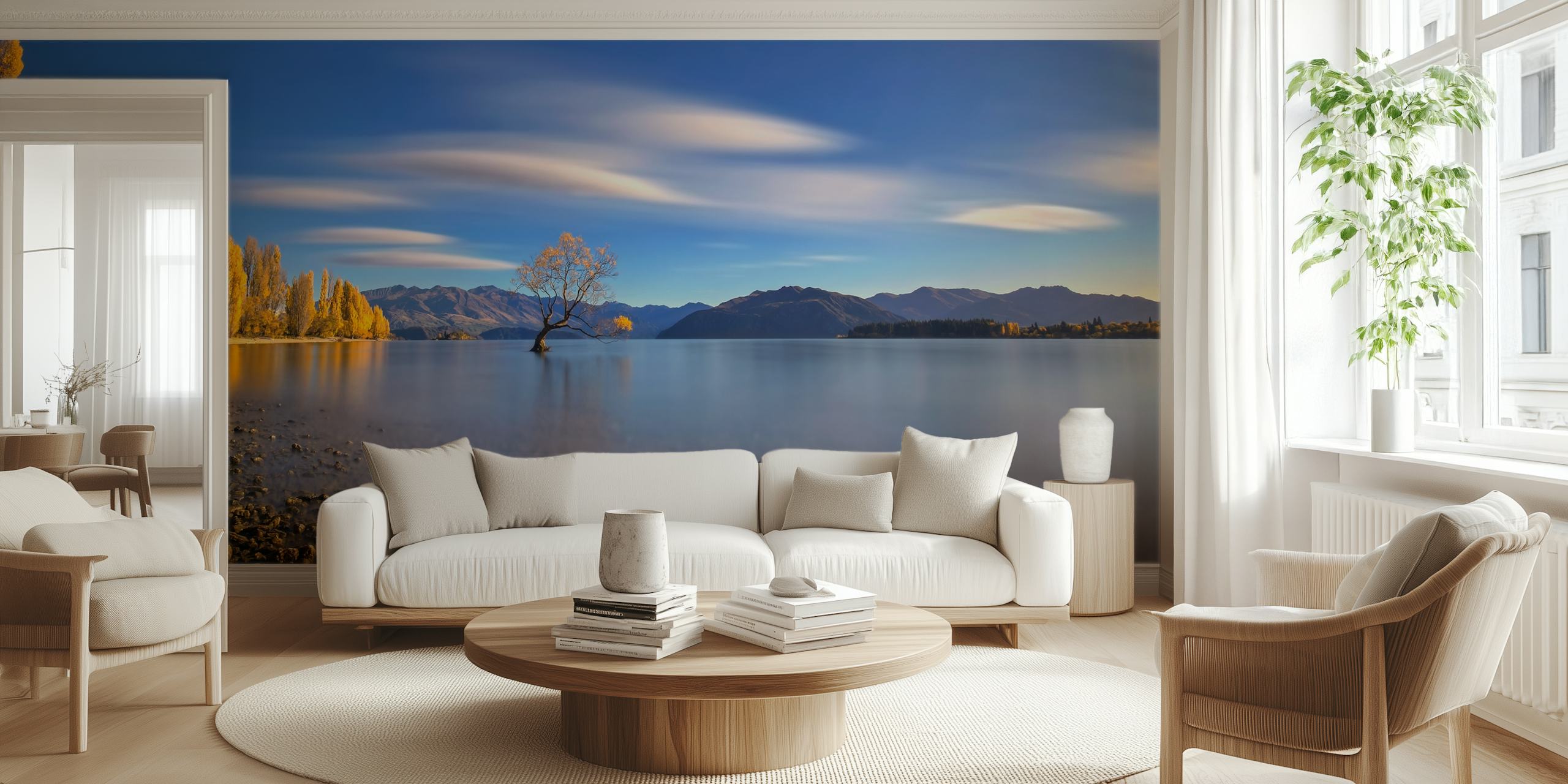 Autumn landscape wallpaper with lake and trees