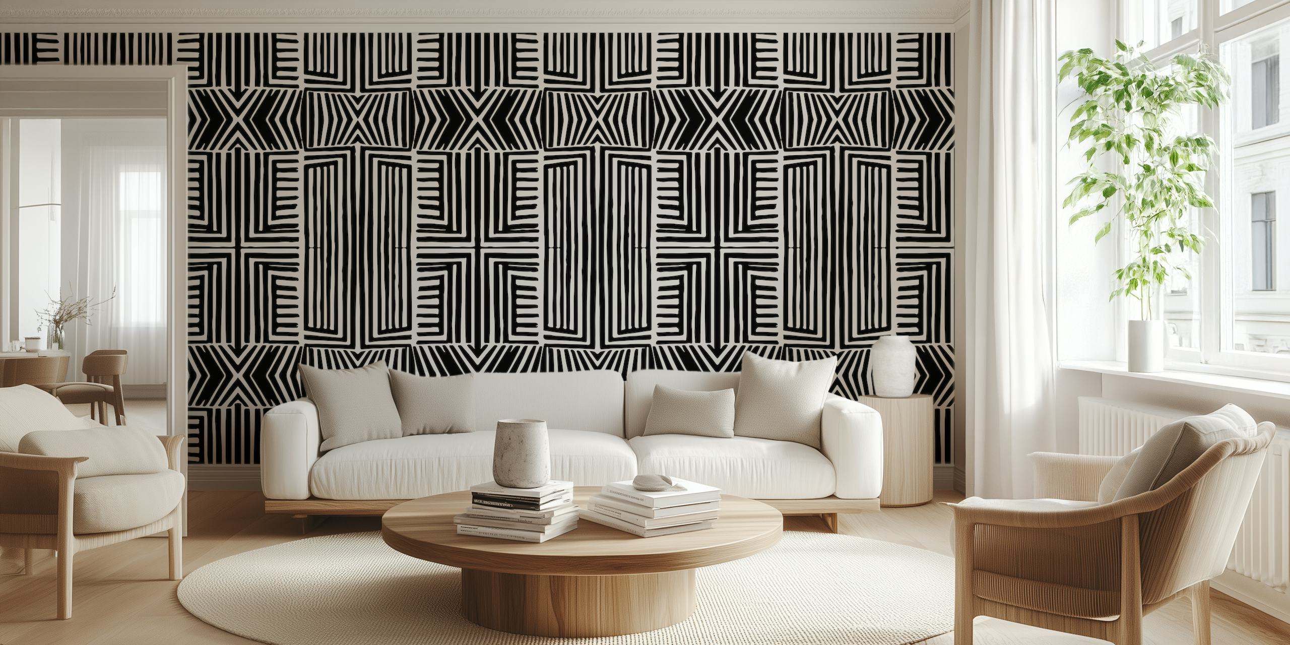 Papel de parede Black And White African Inspired Tribal Design em um quarto