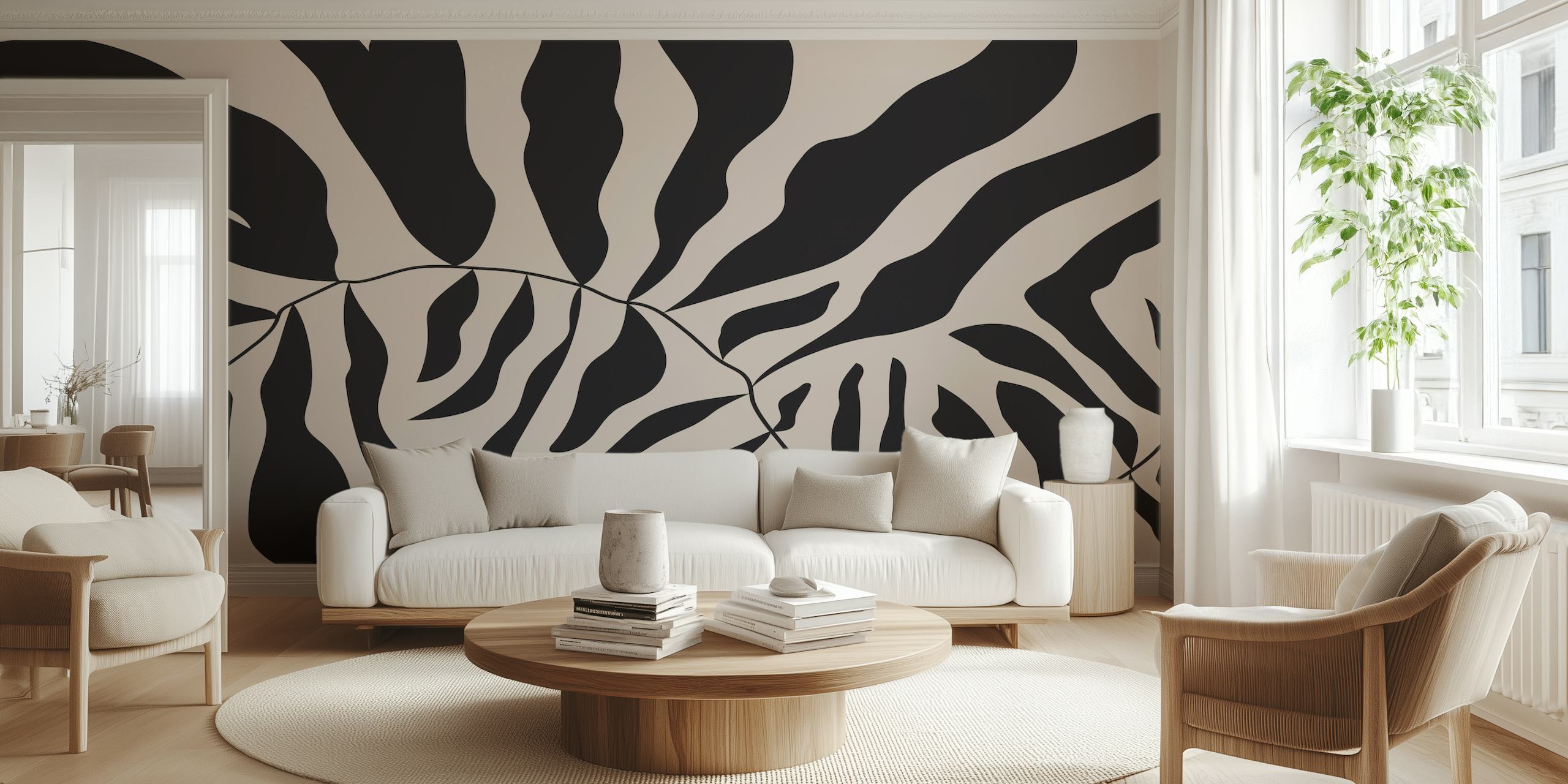Black and white abstract Matisse-style wall mural depicting organic shapes
