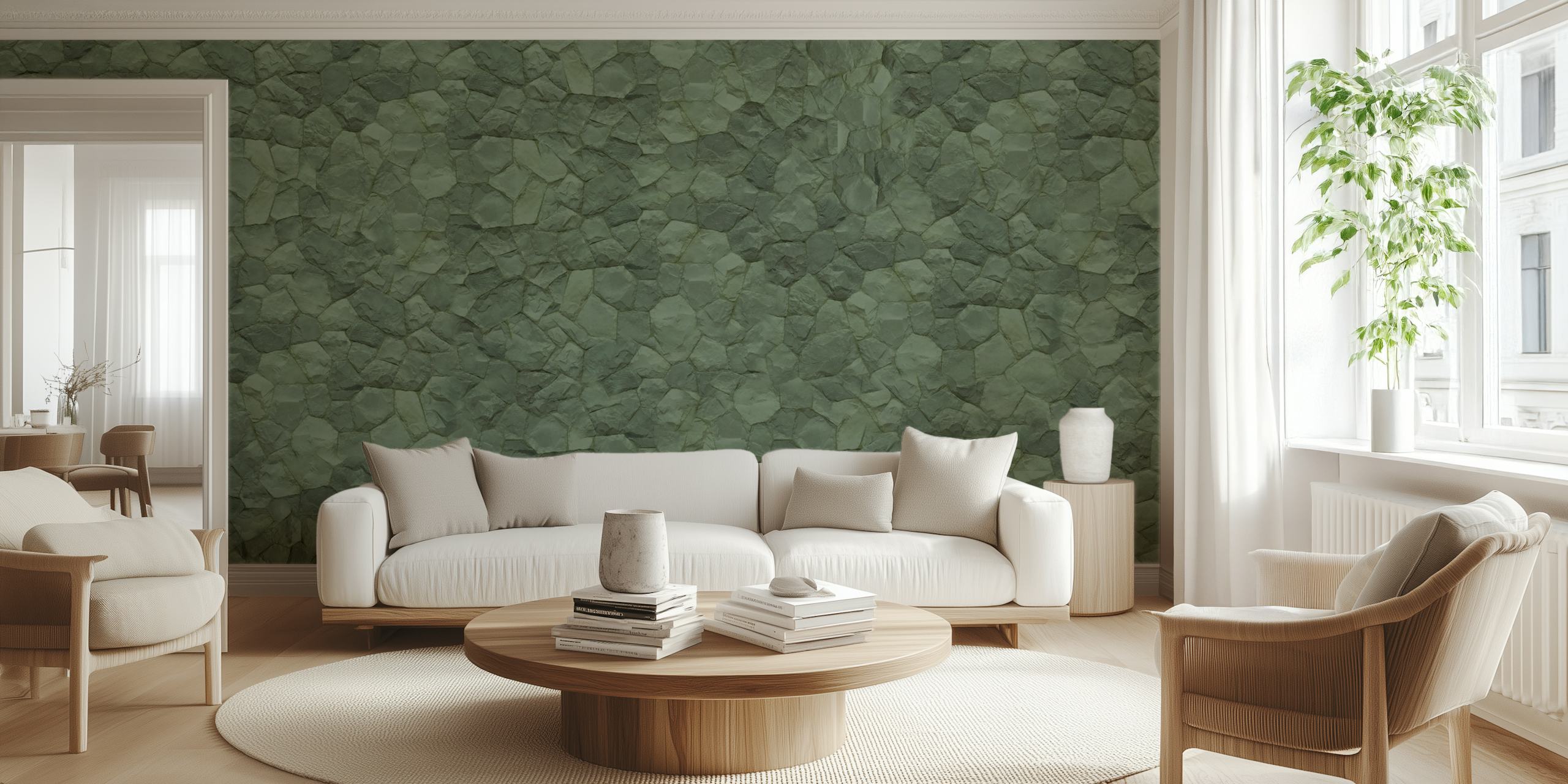 Fotomural vinílico de parede com textura de pedra verde para um ambiente interior sereno
