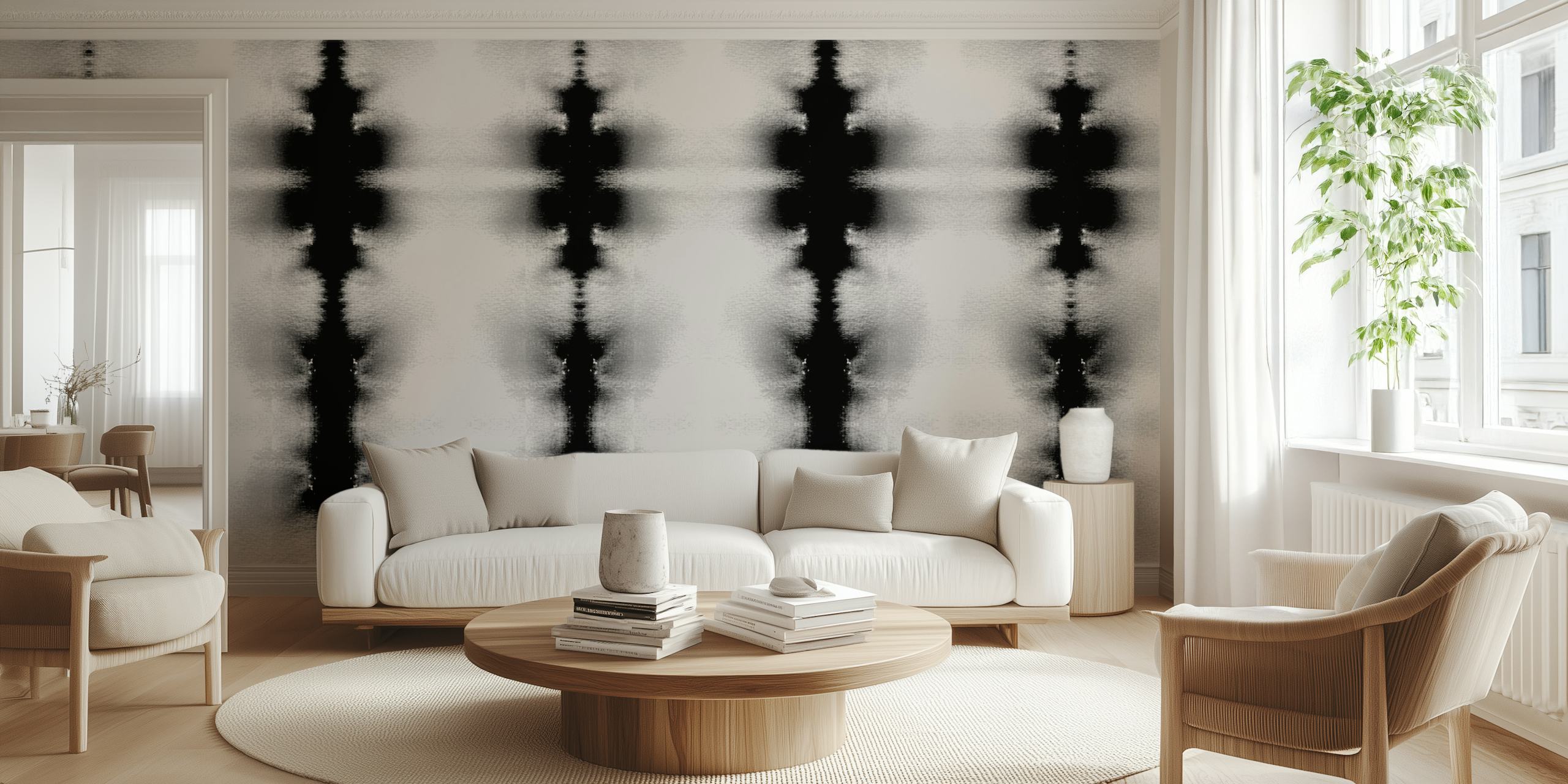 Black White Zen Geometry wallpaper in a room