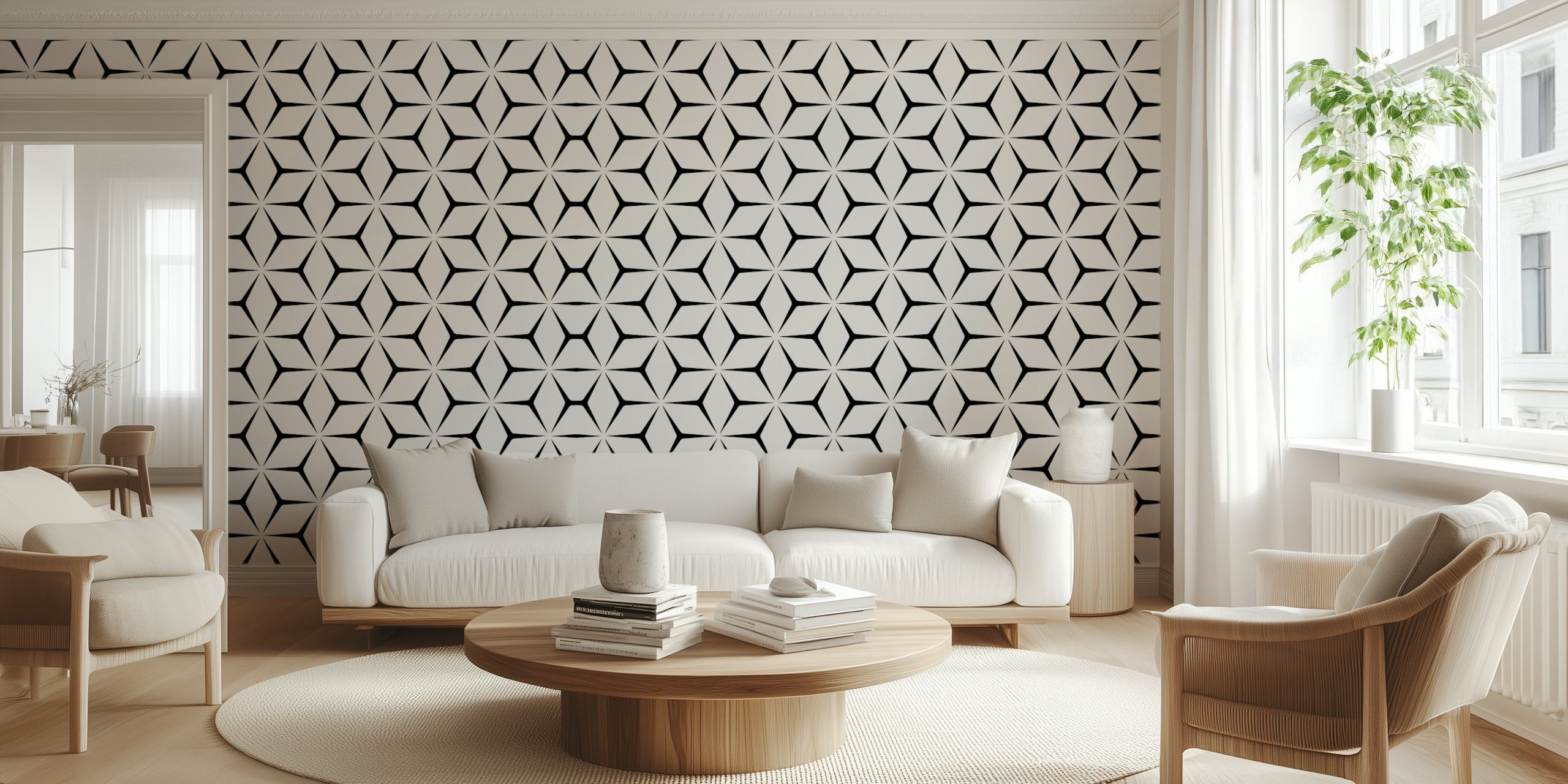 Geometric pattern in black and white wallpaper