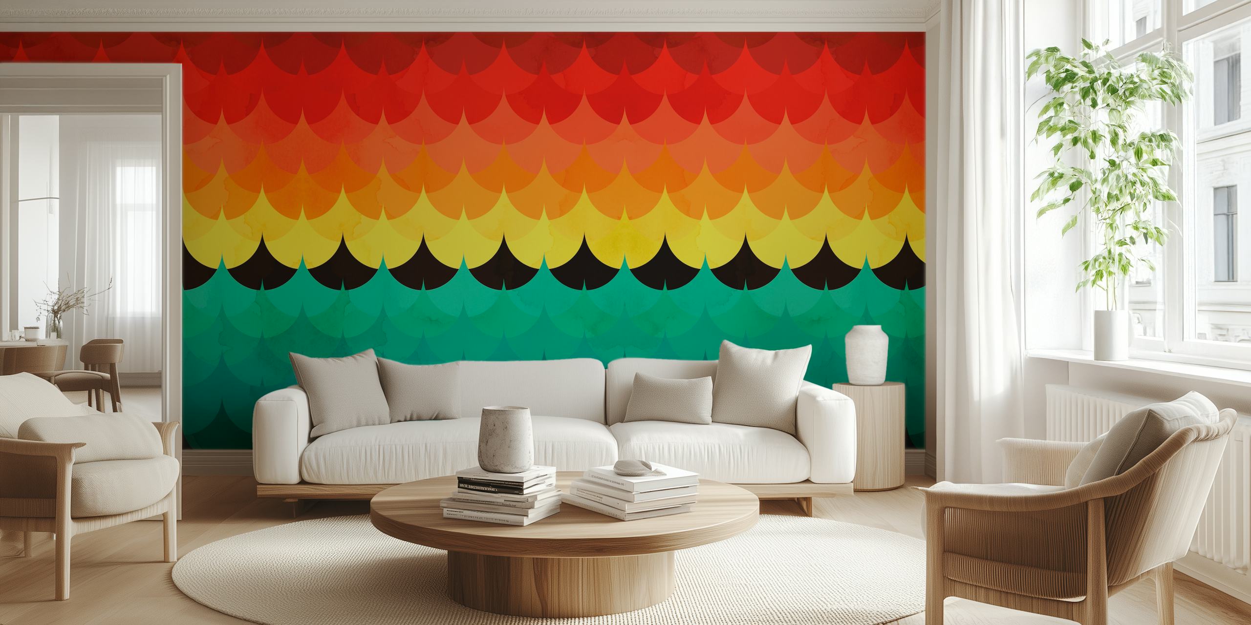 Colorful waves design tapet i et rum